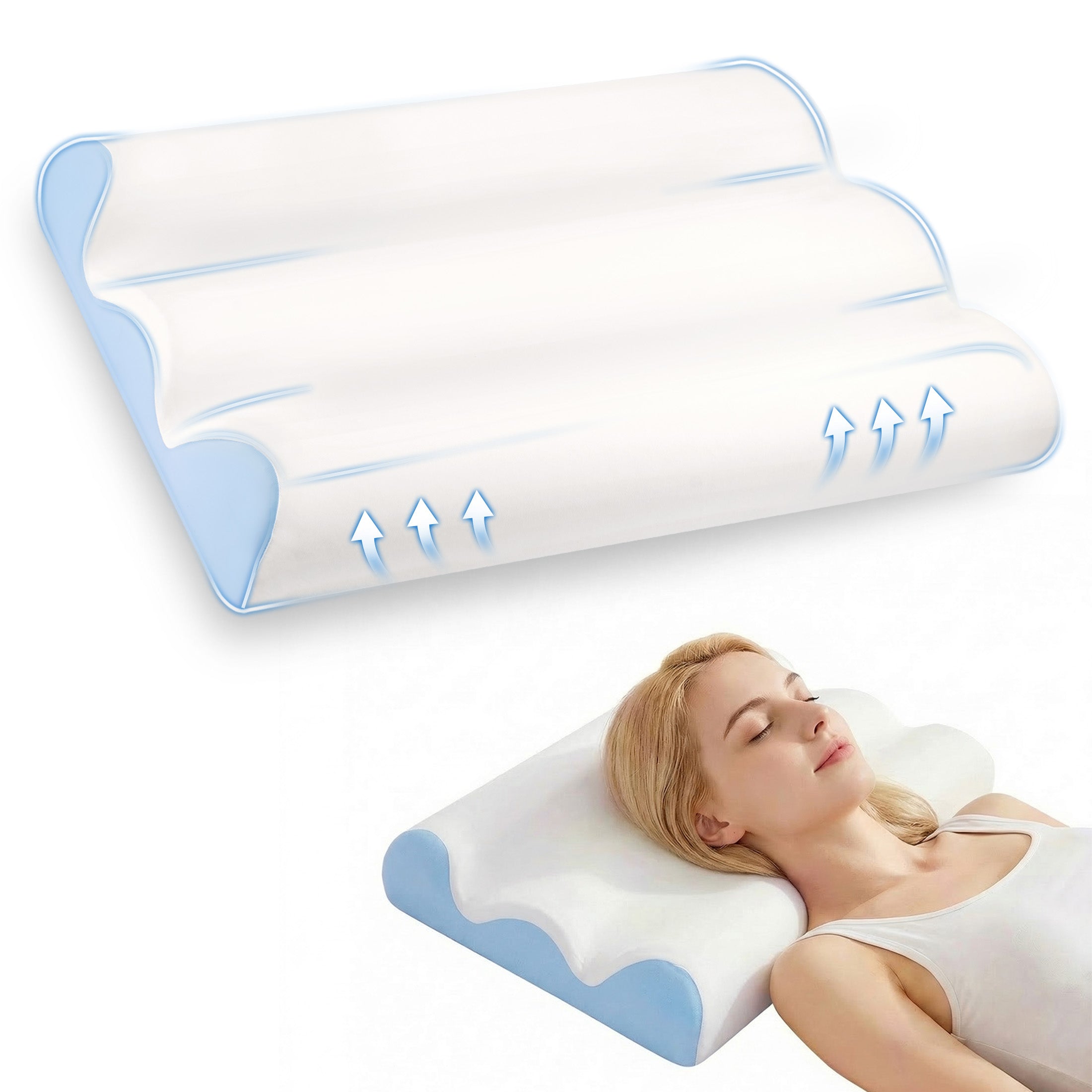 EDX Ergonomic Contour Memory Foam Pillow for Neck & Shoulder Pain Relief, Slow Rebound Cervical Support, Cooling Washable Cover, Medium Firm
