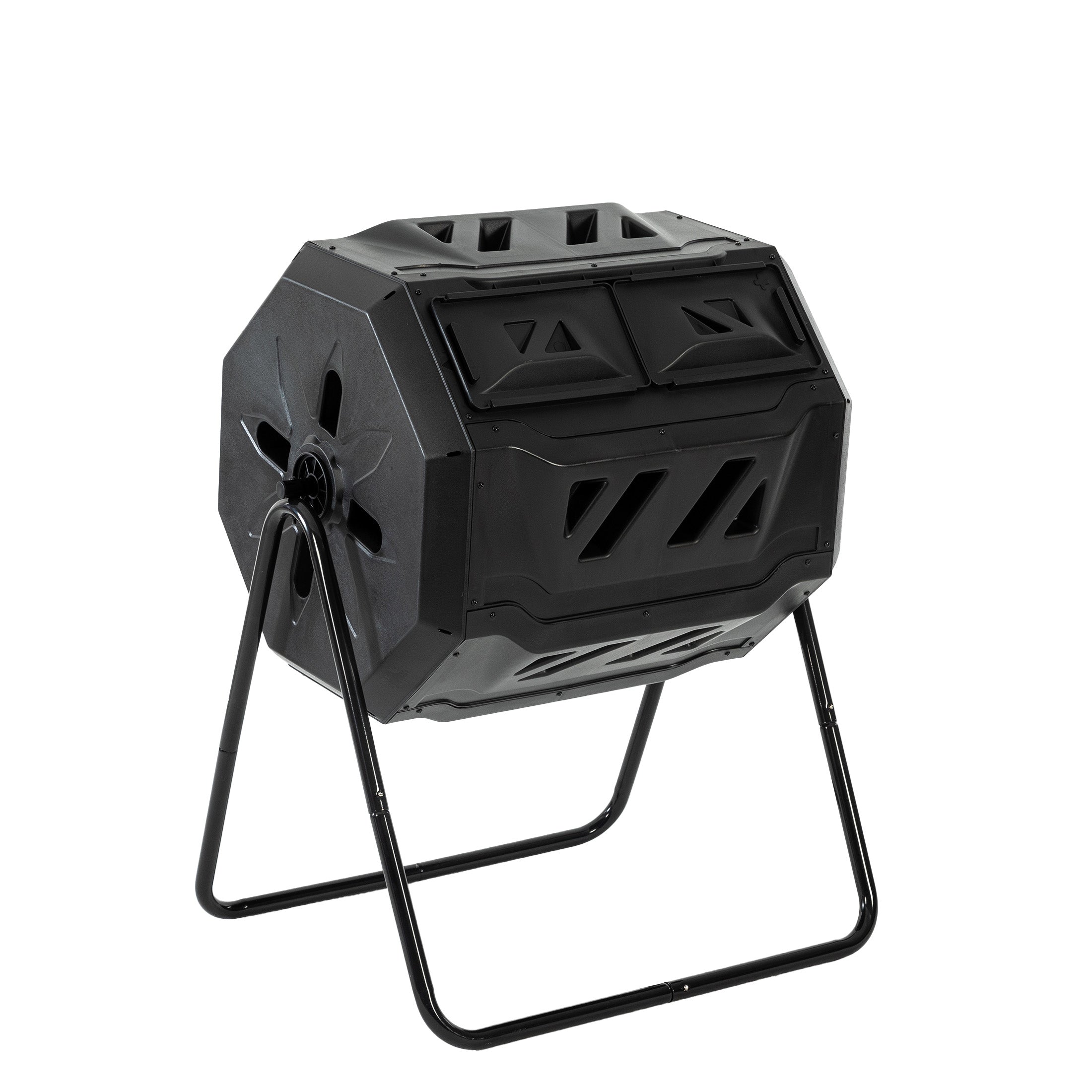 edx Compost Bin, 43 Gallon Dual Chamber Tumbling with Sliding Doors for Outdoor Garden