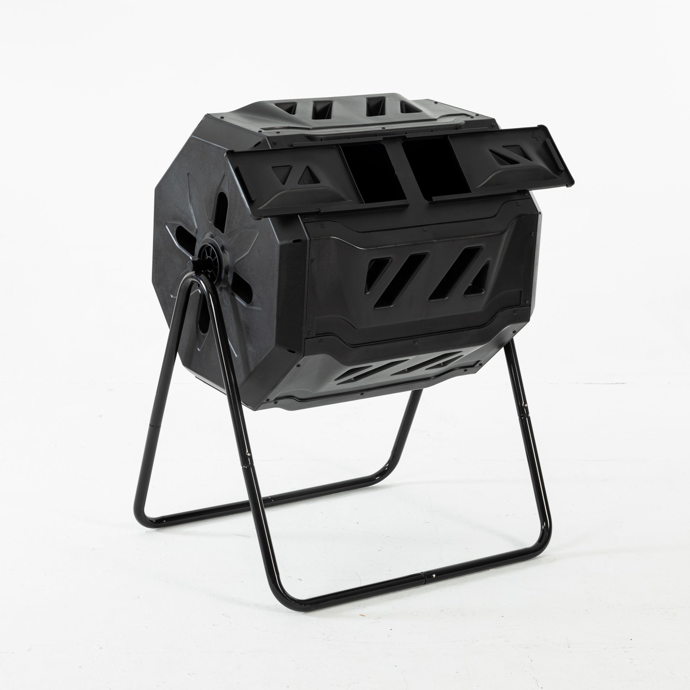 edx Compost Bin, 43 Gallon Dual Chamber Tumbling with Sliding Doors for Outdoor Garden