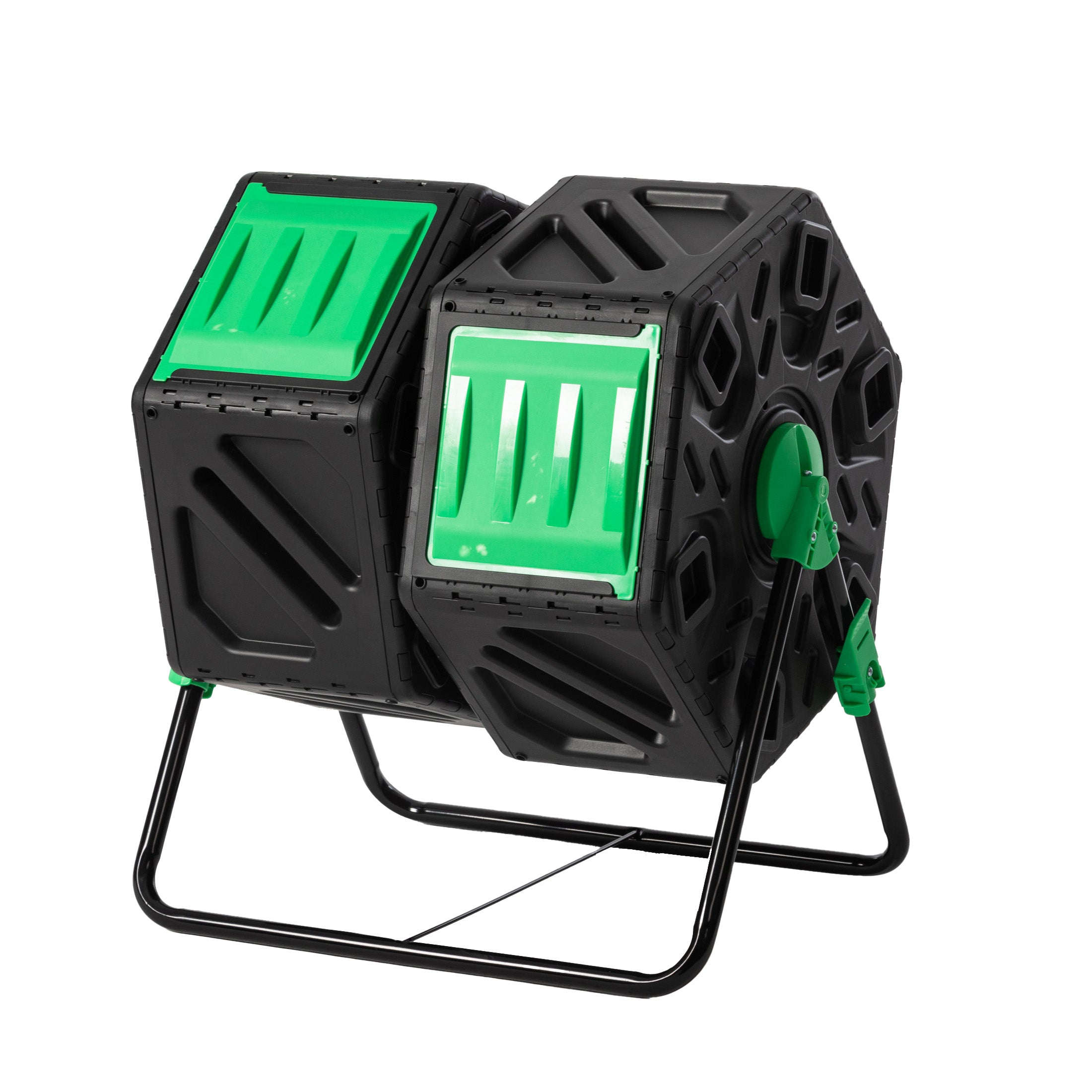 edx 37Gal Outdoor Composter Bin with Dual Chambers Tumbler, Sliding Doors, Black