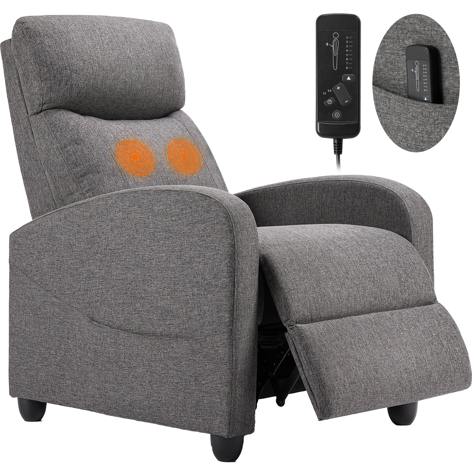 ZUNMOS Manual Recliner Chair Winback Single Sofa,Massage and Heating,Casual Chair For Living Room