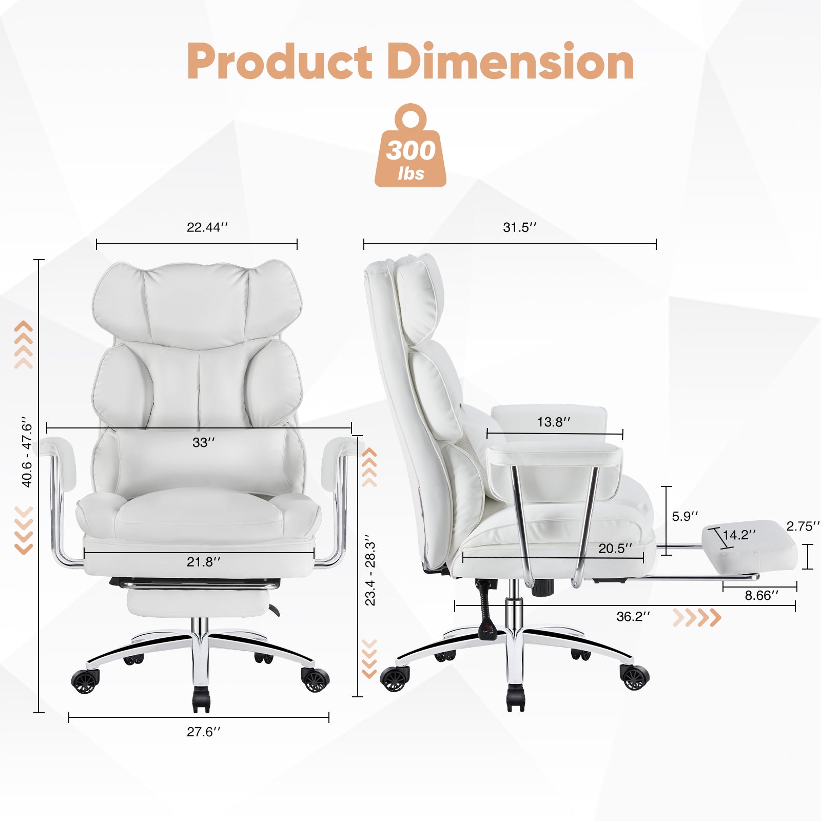 Executive Ergonomic Home Office Chair with Footrest & Lumbar Support, Big Tall High Back, PU Leather, Adjustable & Swivel