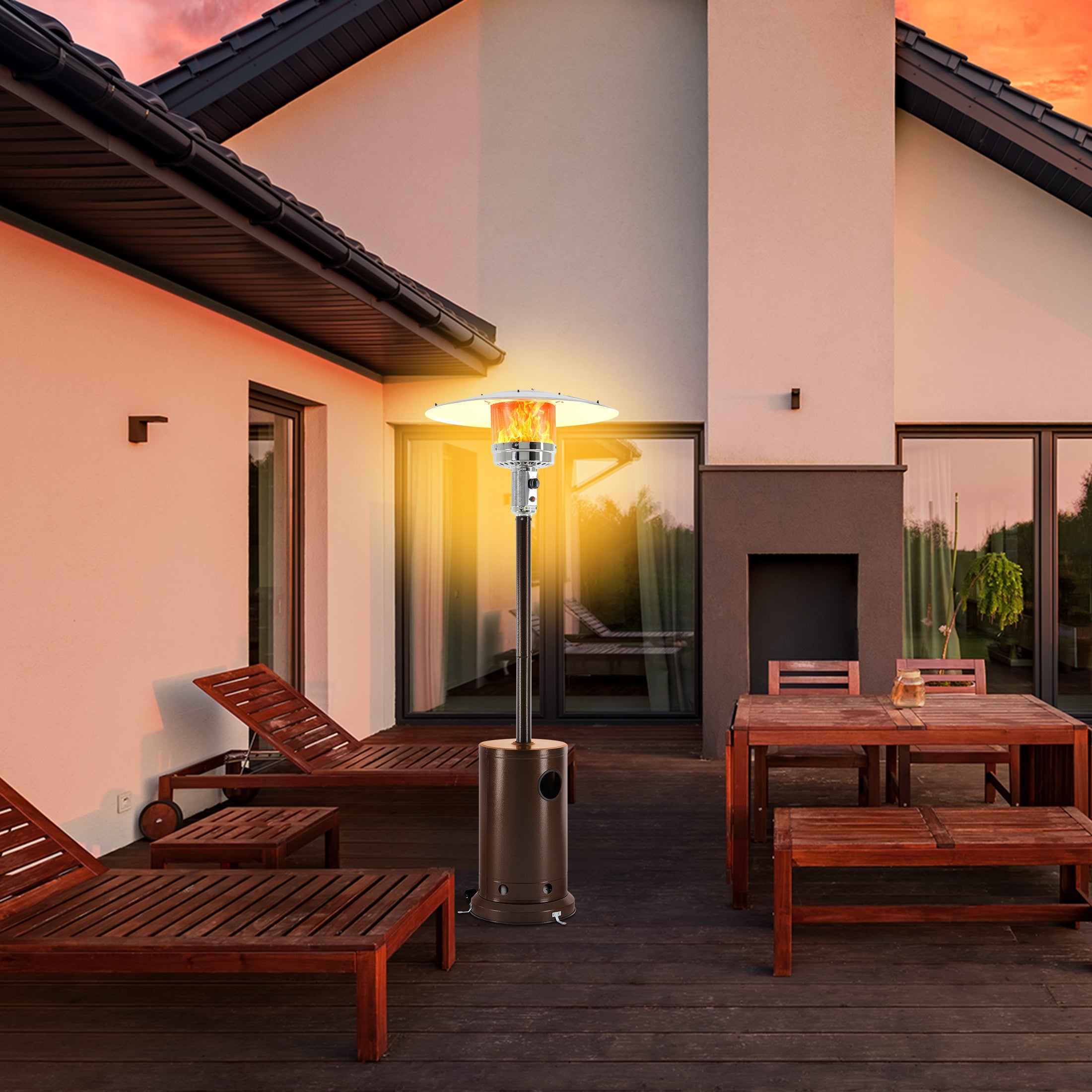 EDX 48,000 BTU Propane Patio Heater, Comes with Double Heating Grid and weight-adjustable water tank,Stable Base for Home, Outdoor, Brown