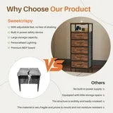 edx 3 Fabric Drawers Nightstand with Charging Station & USB/Type-C Ports and Outlets, Variable Light Strip Bedside End Table with Adjustable Feet for Bedroom, Rust Brown