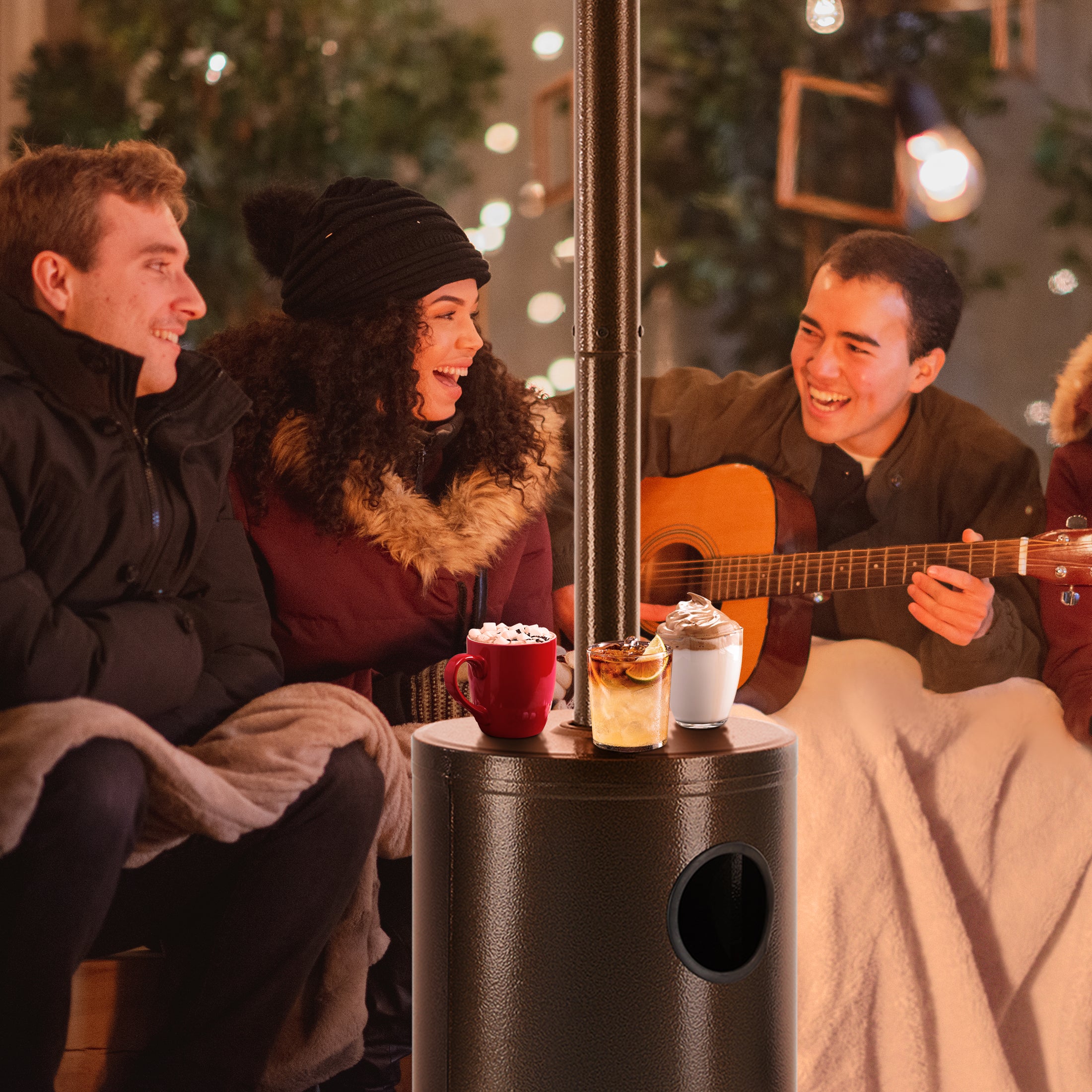 EDX 48,000 BTU Propane Patio Heater, Comes with Double Heating Grid and weight-adjustable water tank,Stable Base for Home, Outdoor, Brown