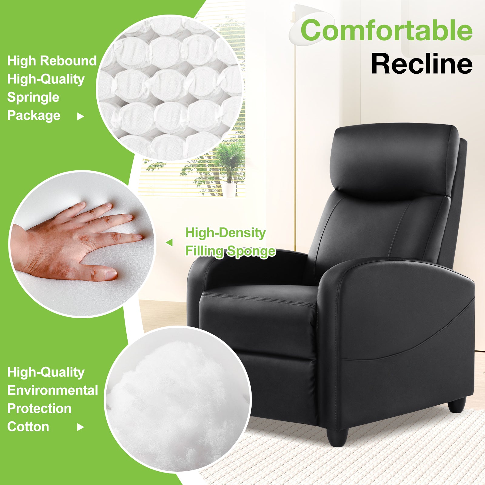 ZUNMOS Manual Recliner Chair Winback Single Sofa,Massage and Heating,Casual Chair For Living Room