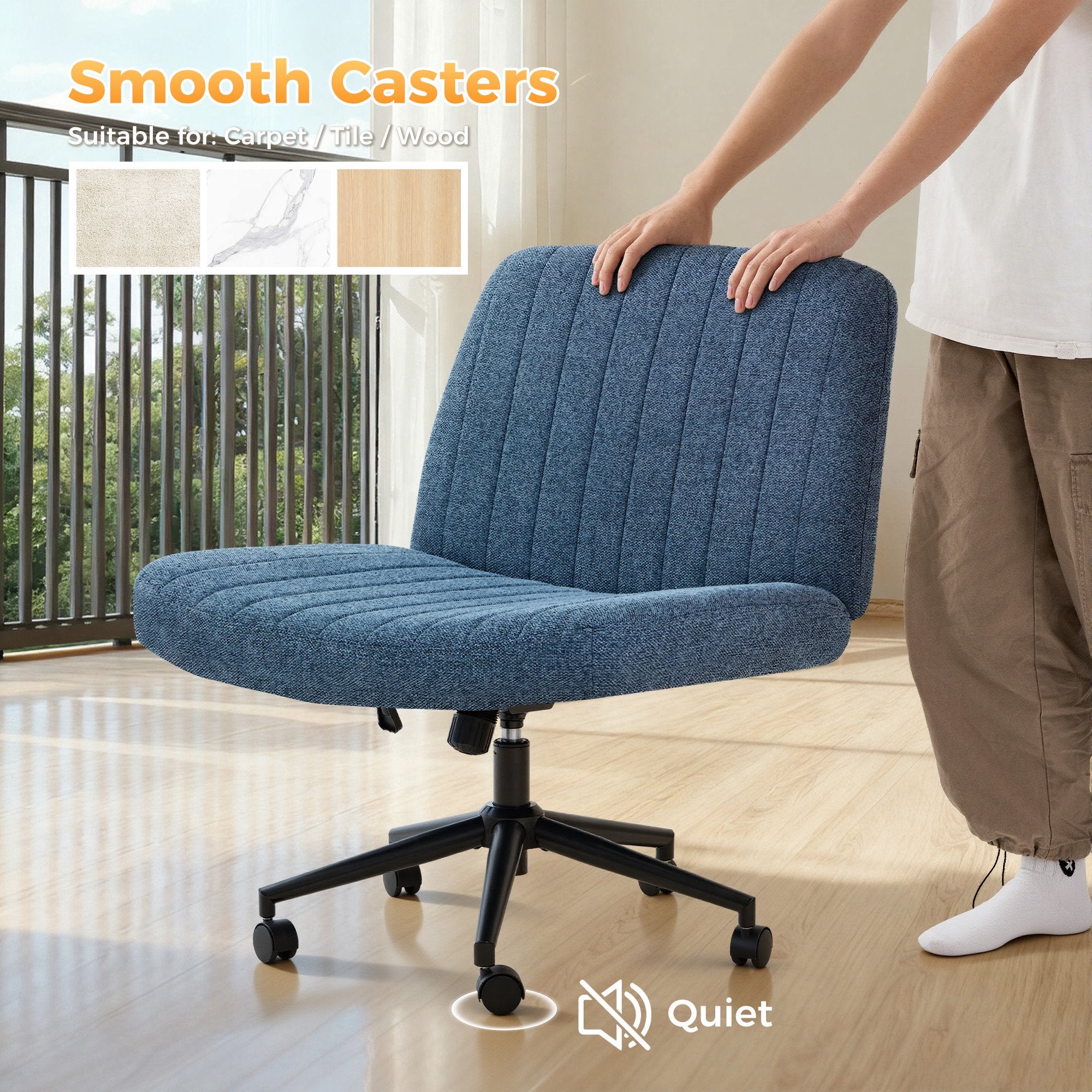 EDX Office Chair Criss Cross Legged Chair with Wheels, Comfy Home Vanity Task Computer Chair