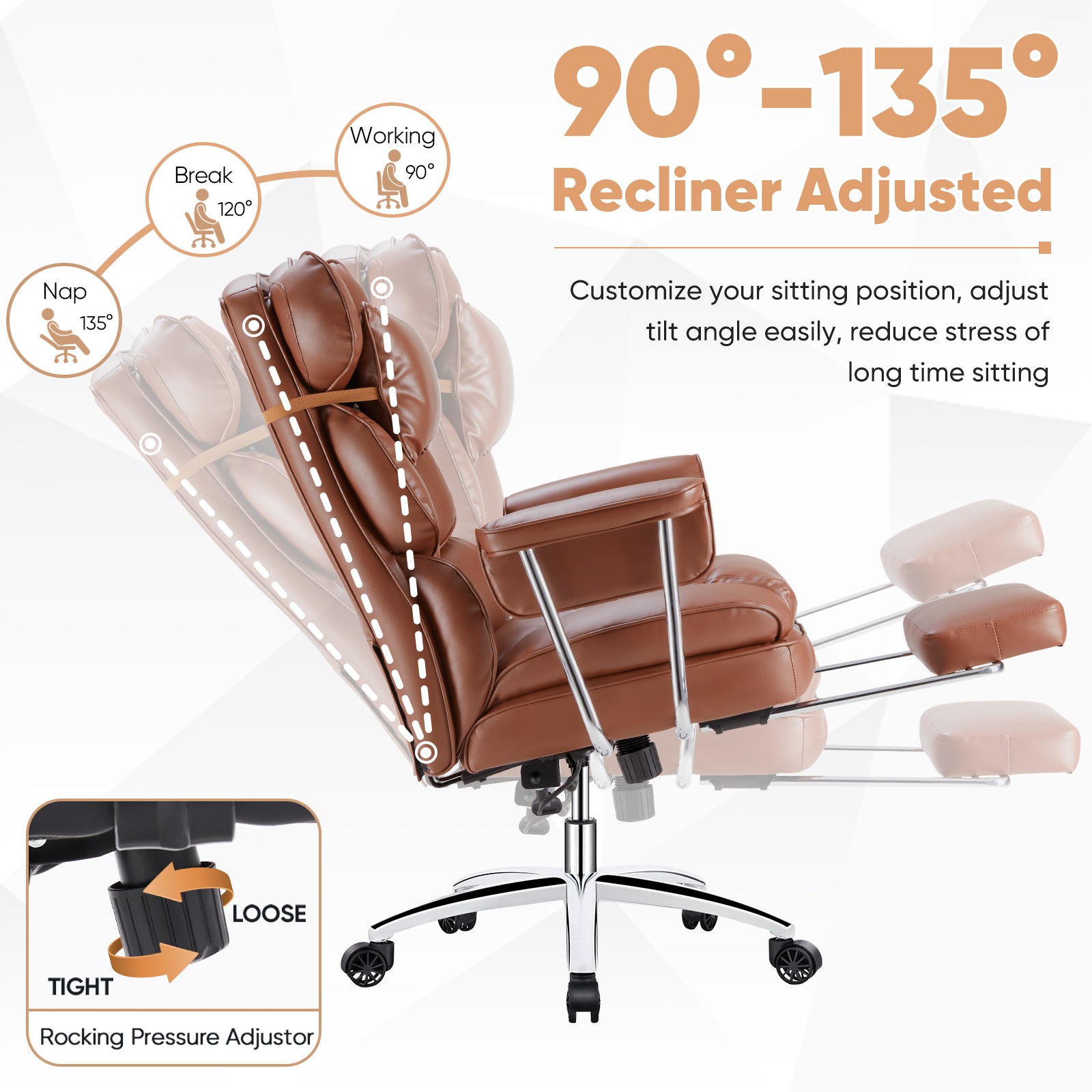Executive Ergonomic Home Office Chair with Footrest & Lumbar Support, Big Tall High Back, PU Leather, Adjustable & Swivel