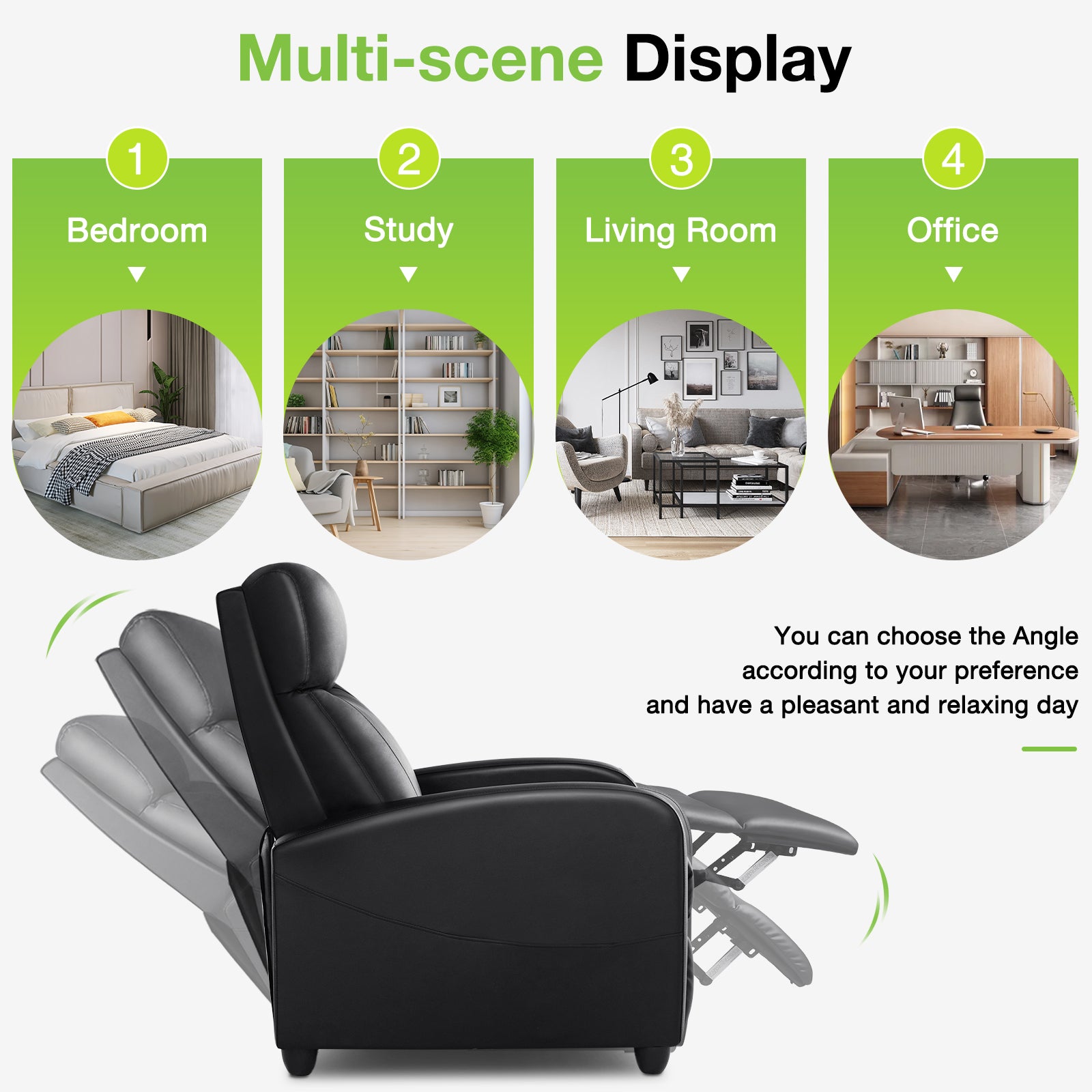 ZUNMOS Manual Recliner Chair Winback Single Sofa,Massage and Heating,Casual Chair For Living Room