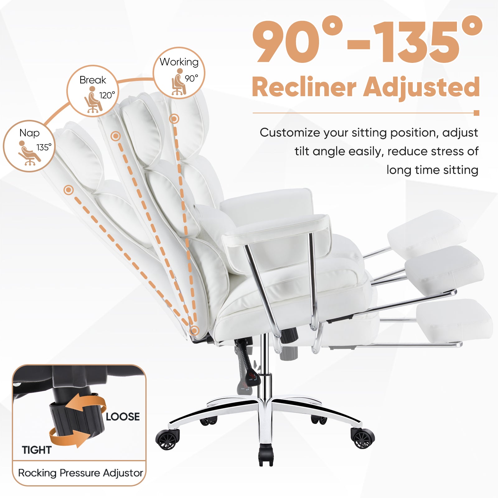 Executive Ergonomic Home Office Chair with Footrest & Lumbar Support, Big Tall High Back, PU Leather, Adjustable & Swivel