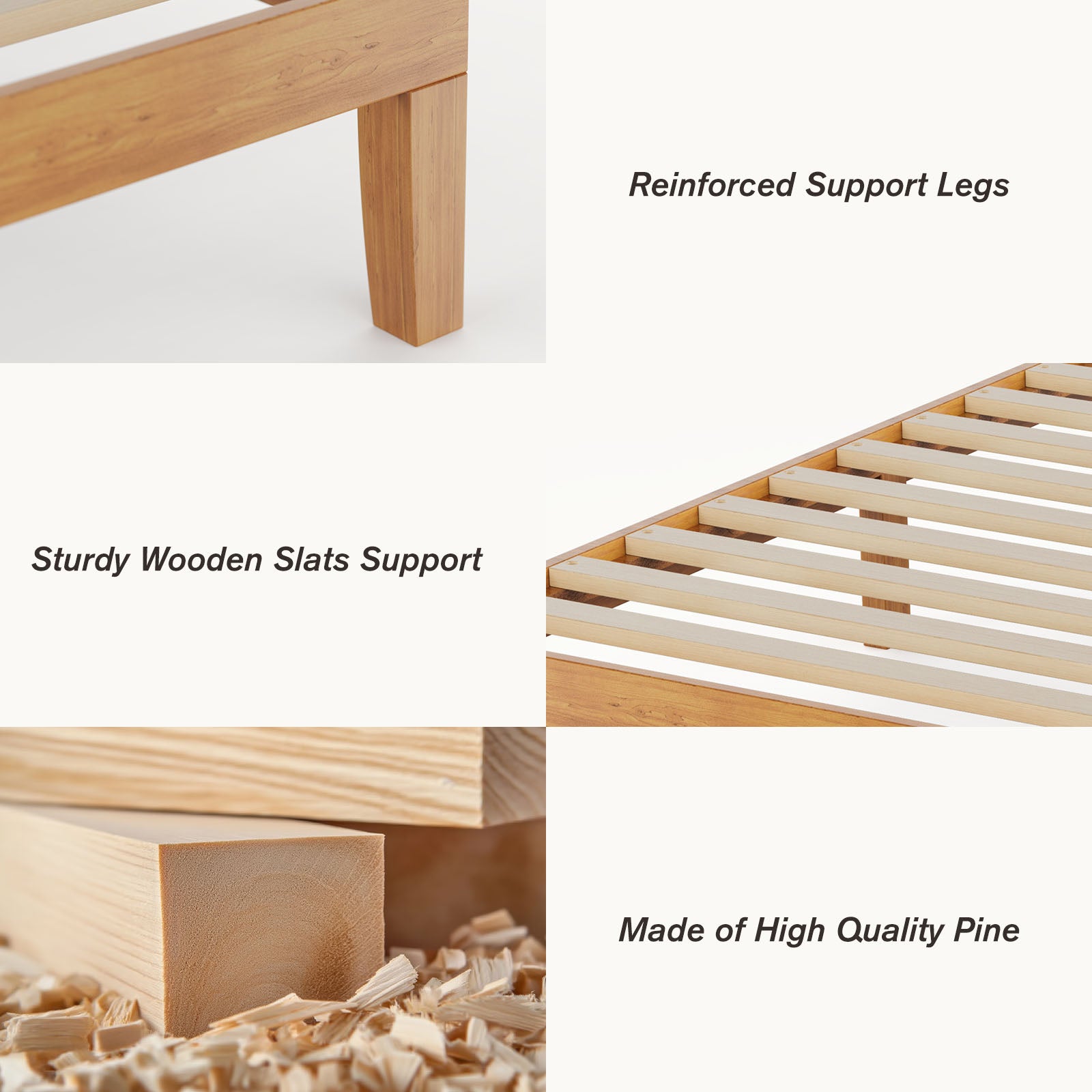 Wood Bed Frame, No Spring Needed, 12in Wooden Platform Bed Frame Mattress Foundation with Support Slats, Natural Pine