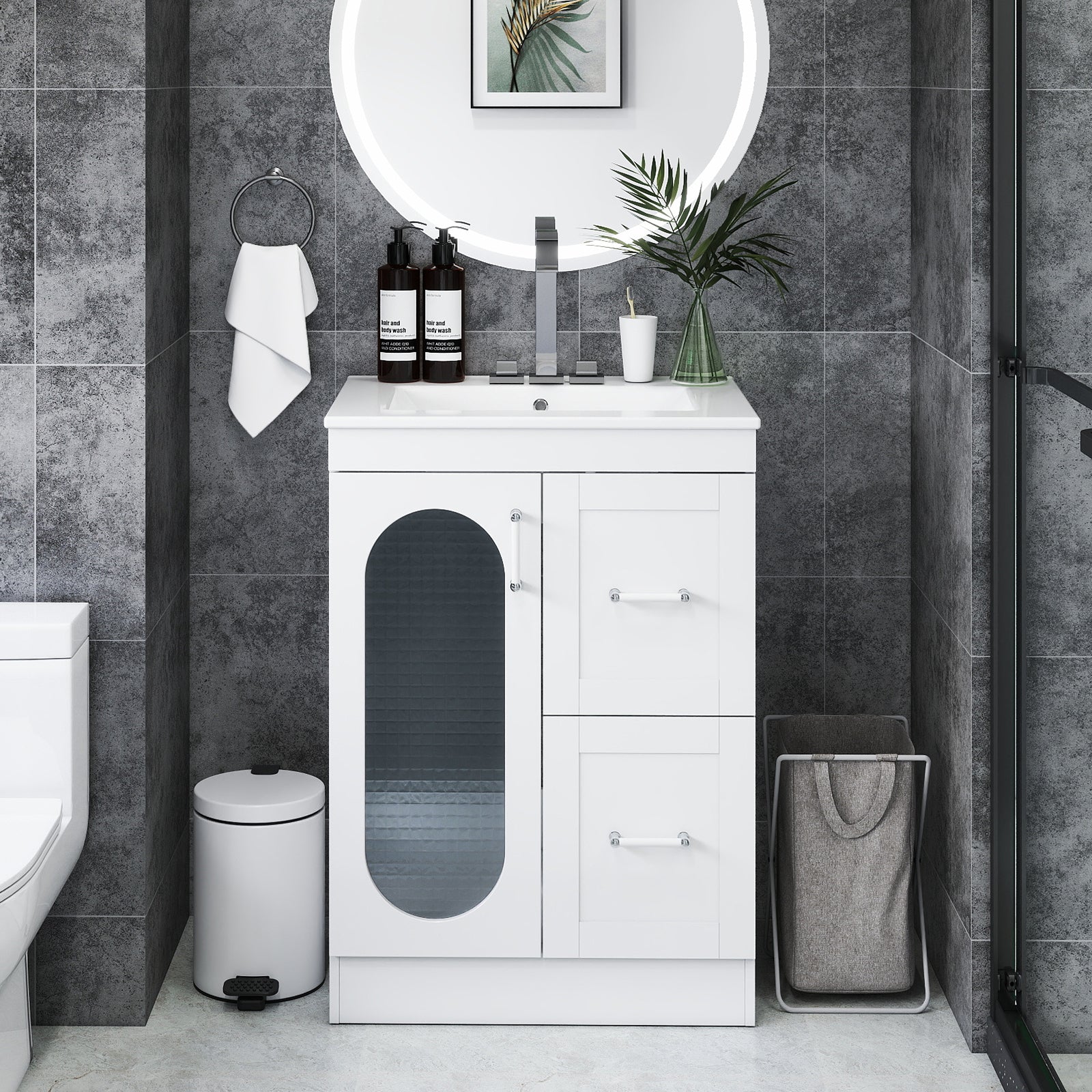 EDX Bathroom Vanity, Freestanding Modern Cabinet with Sink, White