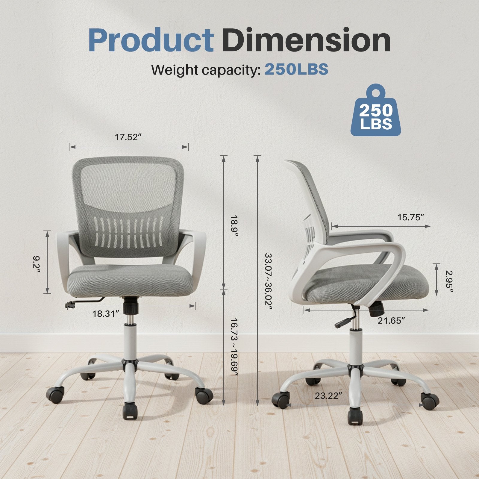 EDX Desk Chair with Ergonomic Lumbar Support, Removable Footrest - 250lbs Capacity, Suitable for Home, Office, Bedroom