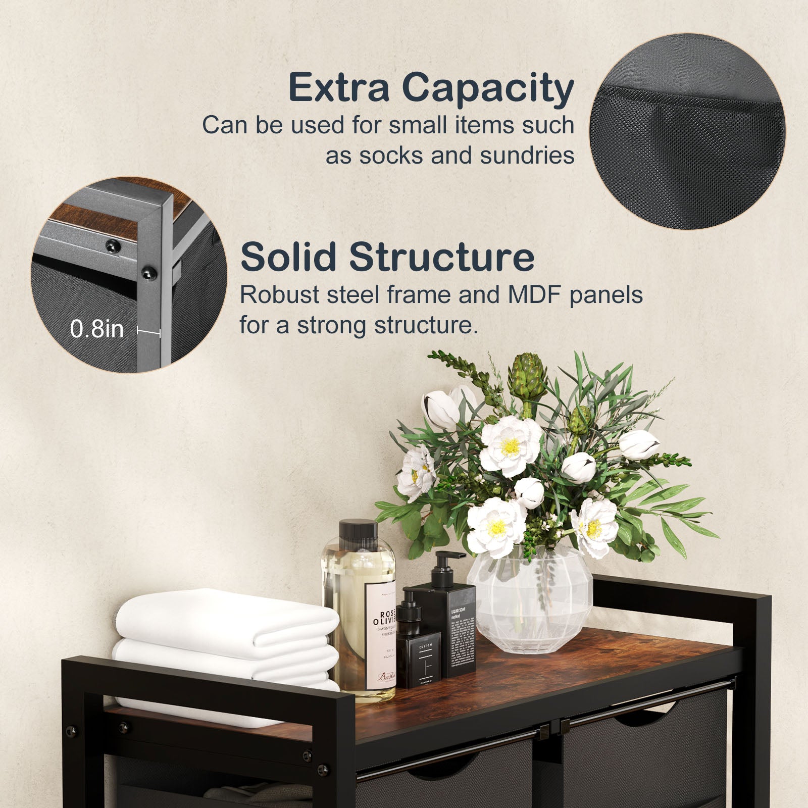 Laundry Hamper with 2 Pull-Out Removable Laundry Bags Clothes Sorter with Shelf and Wheels(Adjustable feet), 2 x 11.2 Gallons (42.5 Liters) for Laundry Rooms, Bathrooms and Dorms