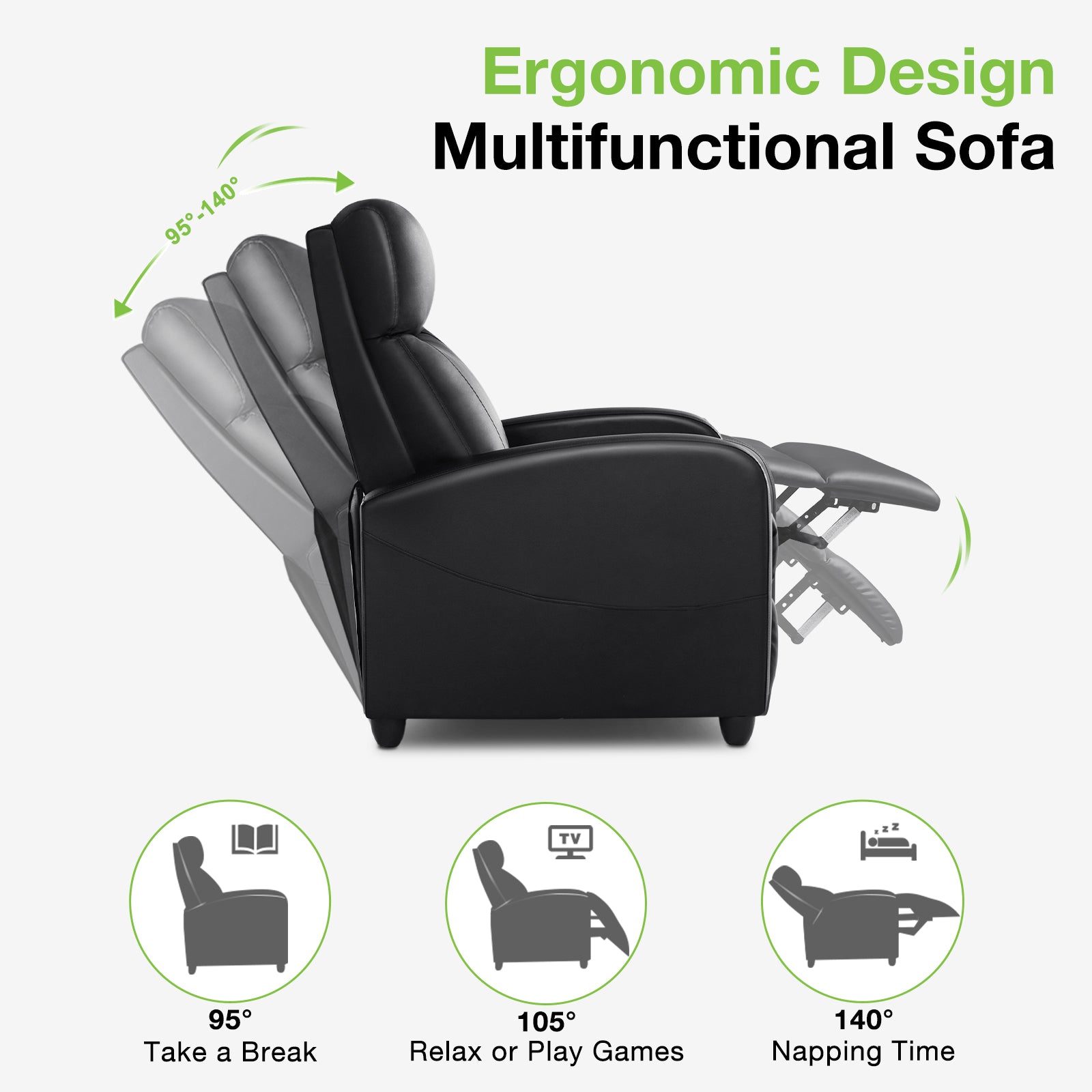 ZUNMOS Manual Recliner Chair Winback Single Sofa,Massage and Heating,Casual Chair For Living Room