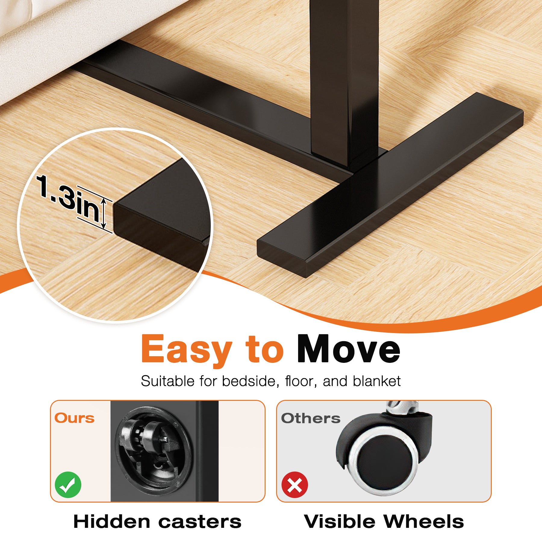 Overbed Bedside Desk, Rolling Laptop Stand Tray Overbed Table with Wheels and Height Adjustable for Laptop Bed Sofa