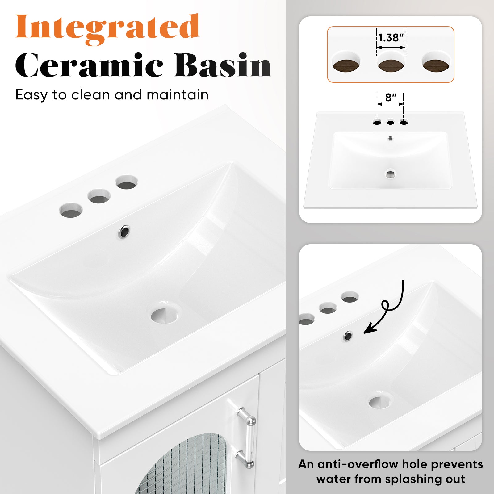 EDX Bathroom Vanity, Freestanding Modern Cabinet with Sink, White