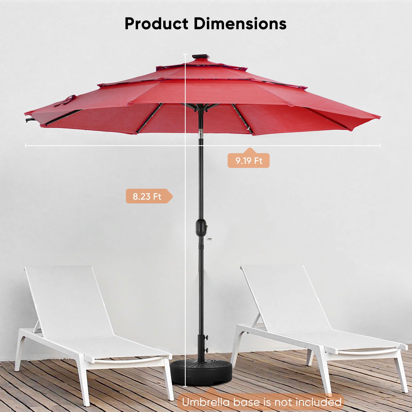 edx 10ft 3-Tier Solar LED Patio Umbrella with Tilt Adjustment and UV-Resistant Polyester Fabric, Outdoor Market Umbrella, Khaki