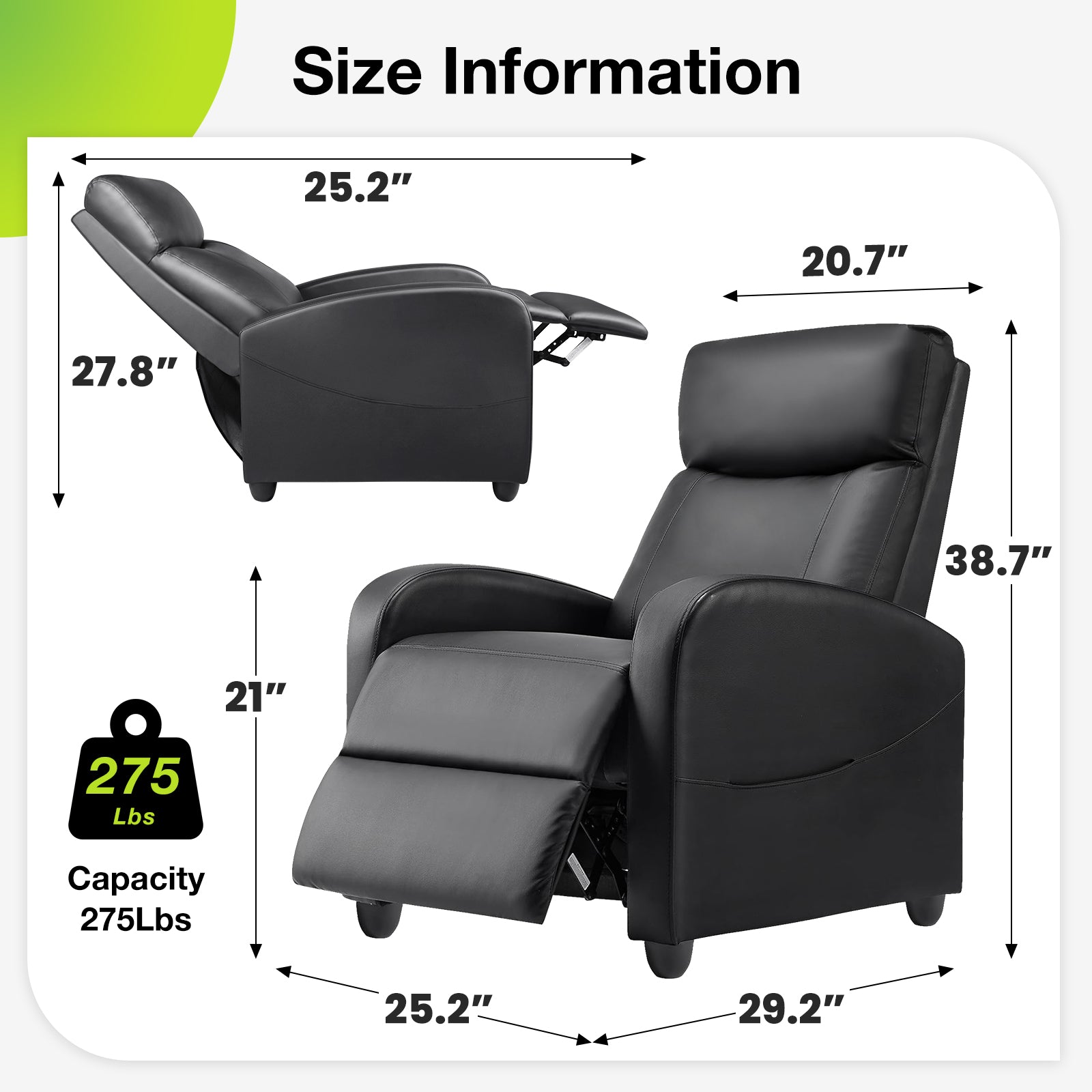 ZUNMOS Manual Recliner Chair Winback Single Sofa,Massage and Heating,Casual Chair For Living Room