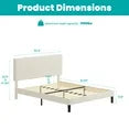 edx Bed Frame with Height-Adjustable Upholstered Headboard, Crystal Buckle Accents, Beige