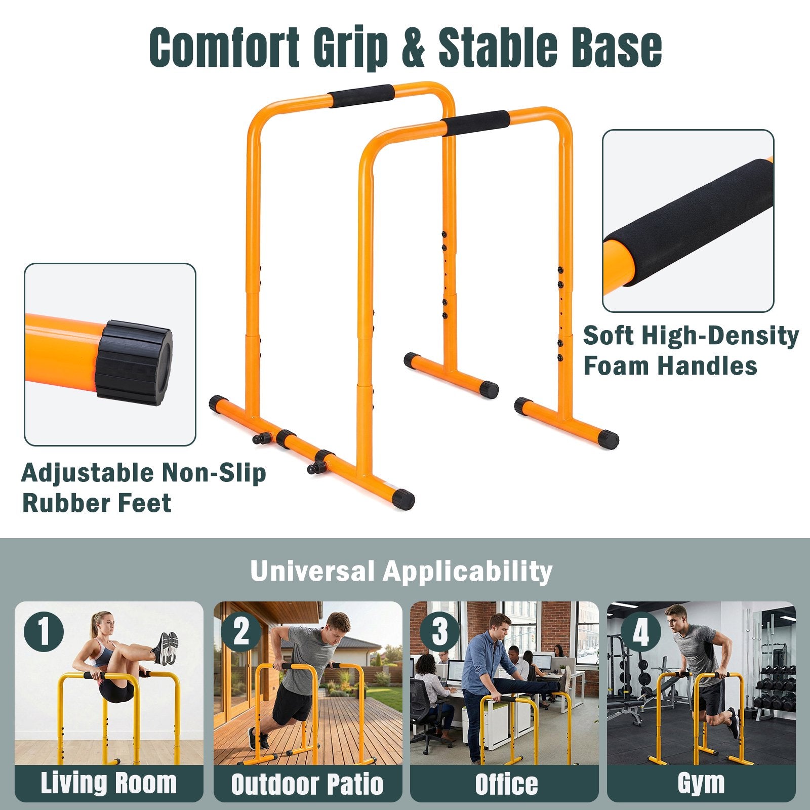 EDX Adjustable Dip Stand, Heavy Duty Dip Bars for Home Gym, Pull Up & Strength Training Station, Stable Steel Frame with Non-Slip Feet, 400 LBS Capacity