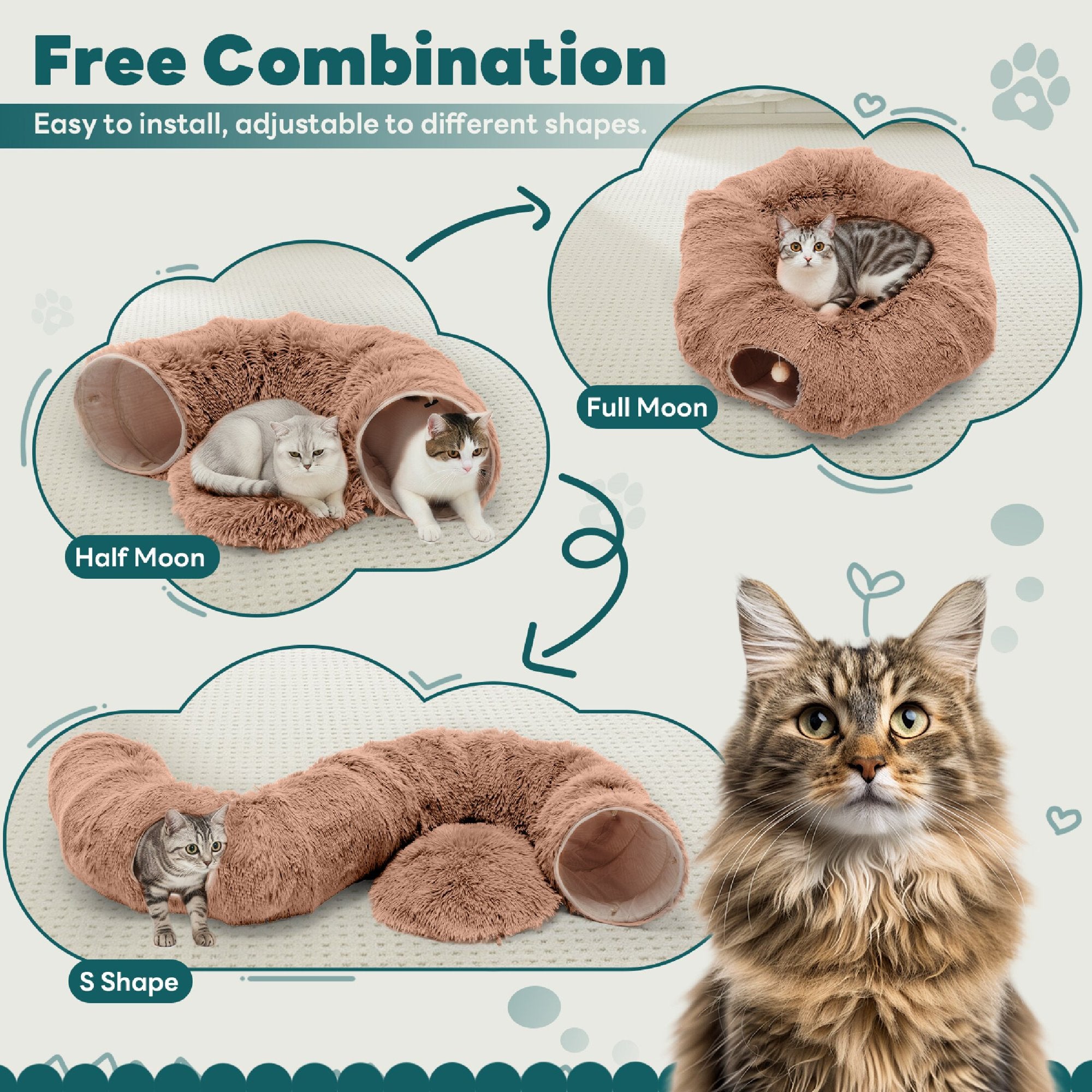 edx Cat Tunnel Bed for Indoor Cats, Under Christmas Tree Soft Plush Peekaboo Cat Cave Donut Tunnel, Washable Multifunctional Playground Toys Hideplace for Kittens, Rabbit, Ferret