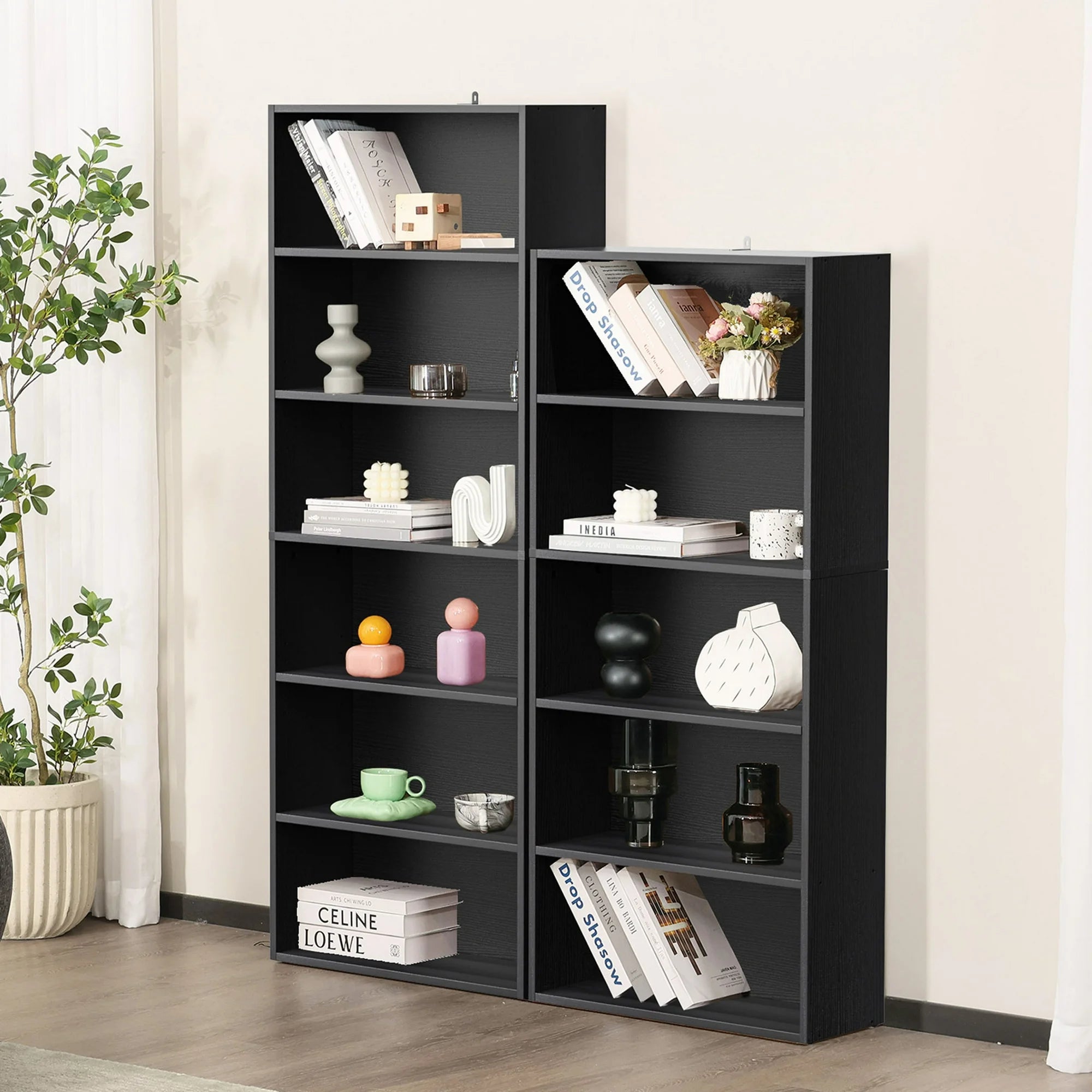 ZUNMOS Bookcase, Tall Open Industrial Standing Bookshelf Large Storage for Home Office, Living Room, Bed Room