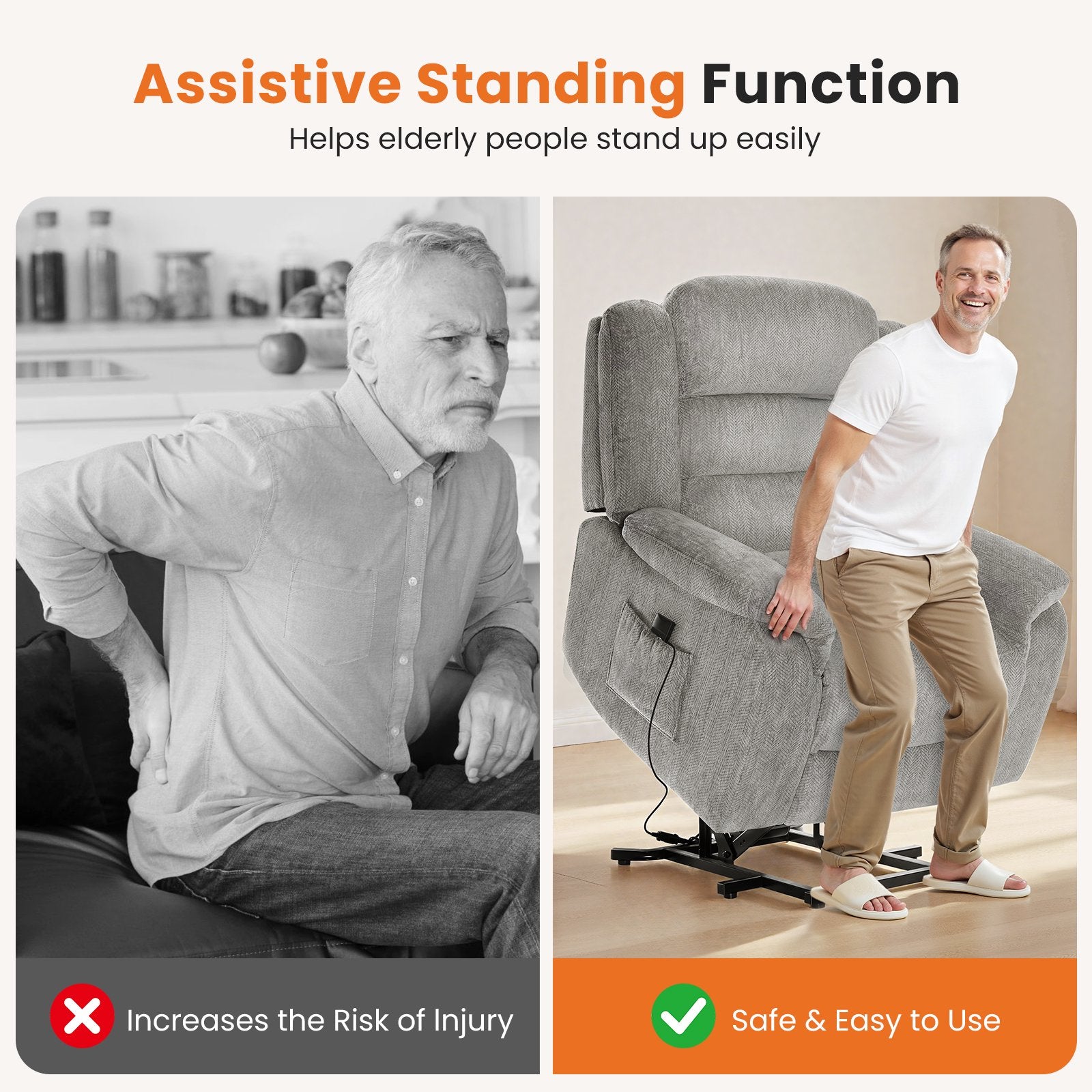 EDX Power Lift Recliner, Wide Fabric Electric Recliner Sofa for Elderly with Side Pocket and Remote Control