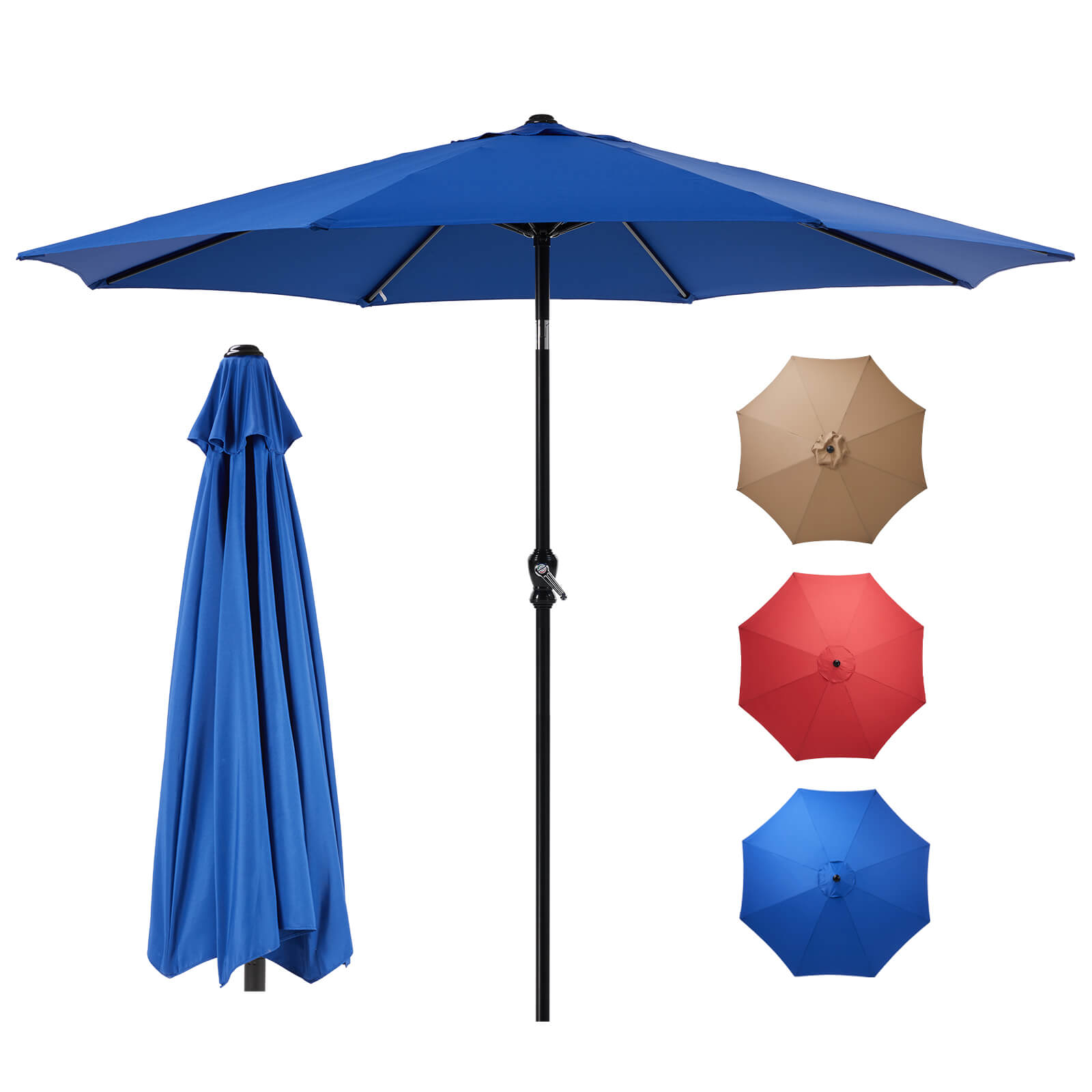 edx 9FT Patio Umbrella with Push Button Tilt and Crank, with 8 Sturdy Ribs,Outdoor Umbrella, Pool Umbrella, for Market, Terrace, Beach, Outdoor Restaurant