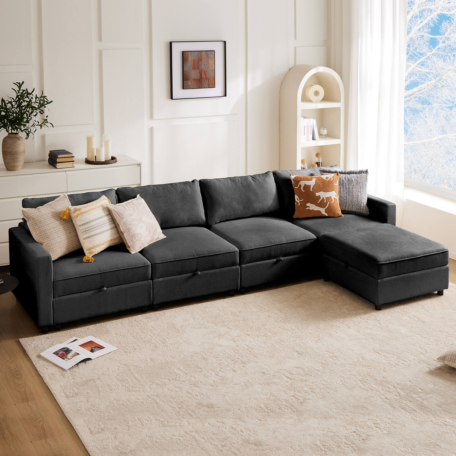edx Convertible Sectional Sofa Couch-with Storage for Living Room, U-Shaped Modern Modular Sofa Sleeper with Reversible Chaise