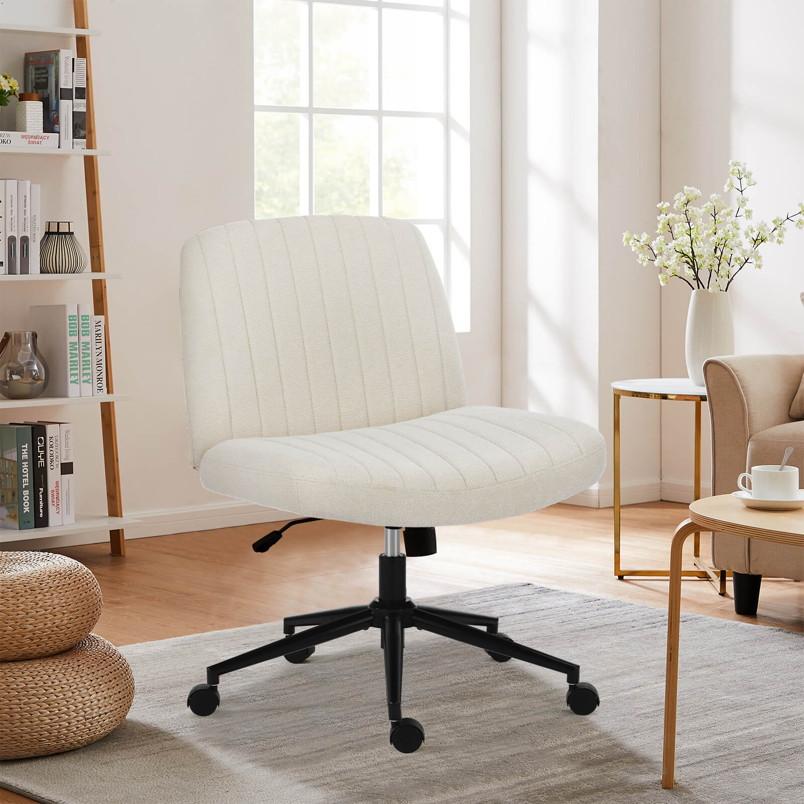 edx Cross-legged chair without armrests, with wheels, swivelling, height-adjustable vanity chair, office chair, can be used with fabric dresser