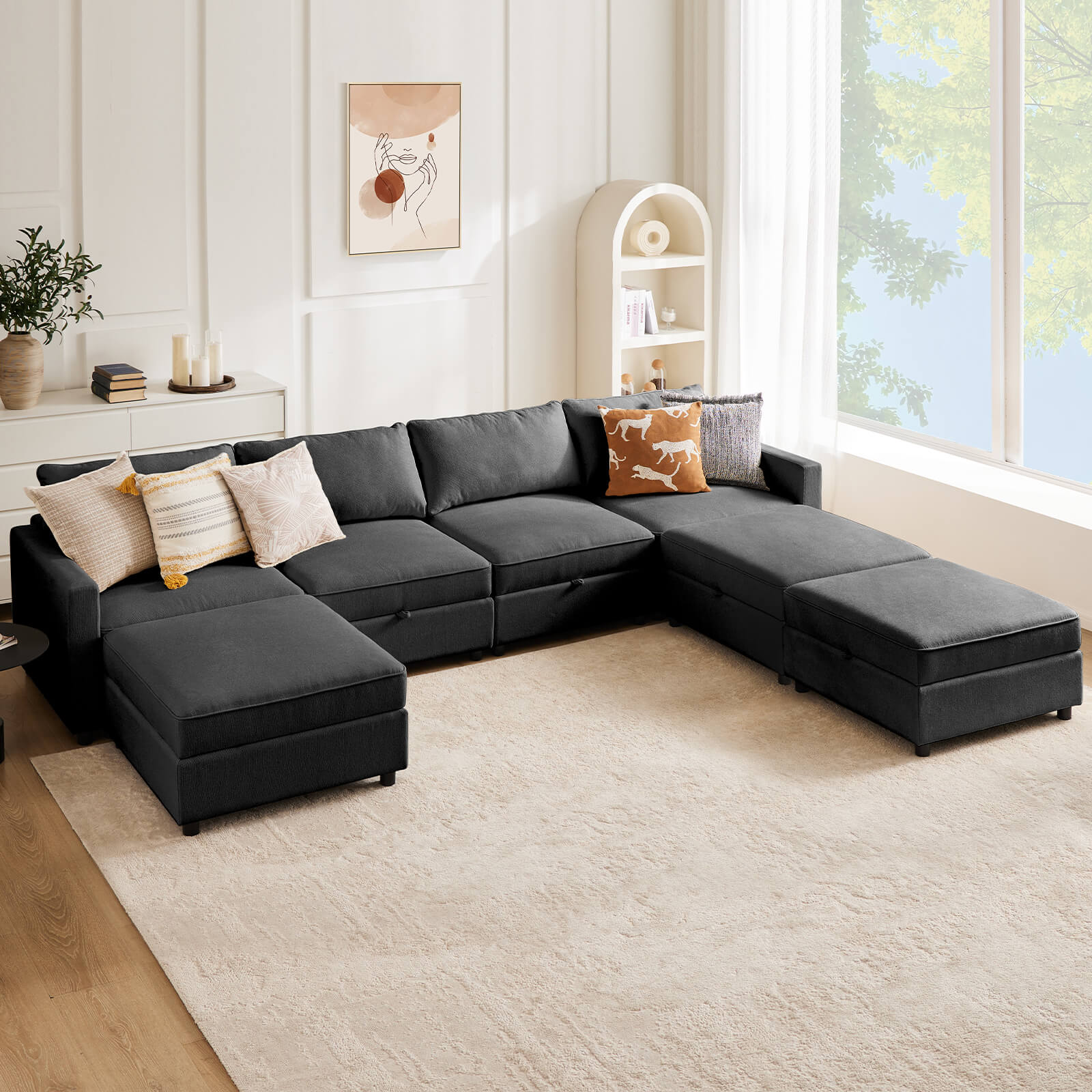 edx Convertible Sectional Sofa Couch-with Storage for Living Room, U-Shaped Modern Modular Sofa Sleeper with Reversible Chaise