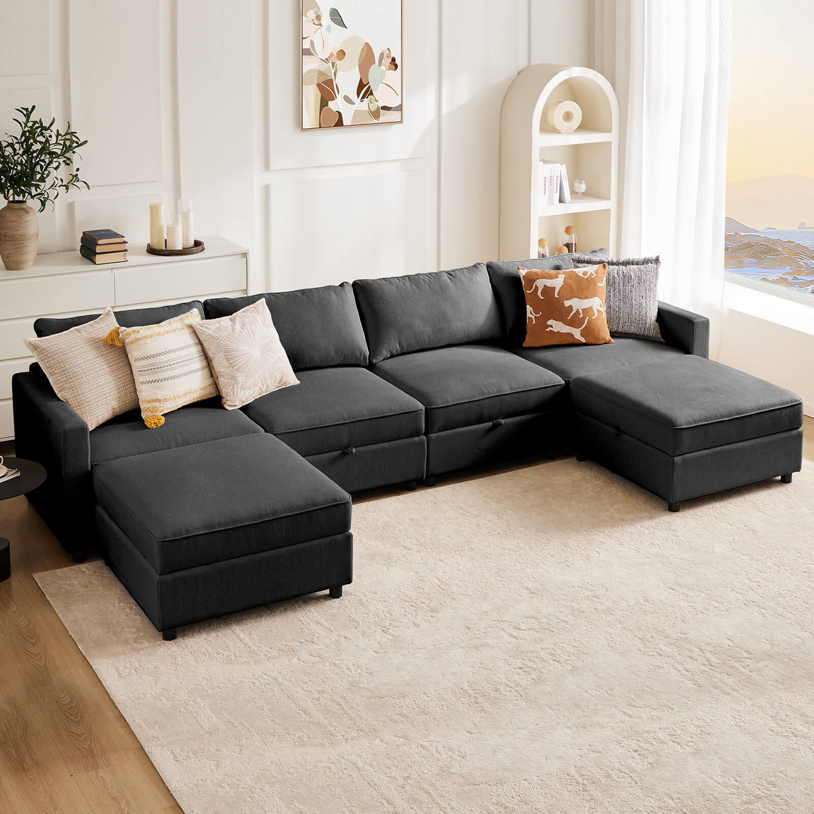 edx Convertible Sectional Sofa Couch-with Storage for Living Room, U-Shaped Modern Modular Sofa Sleeper with Reversible Chaise