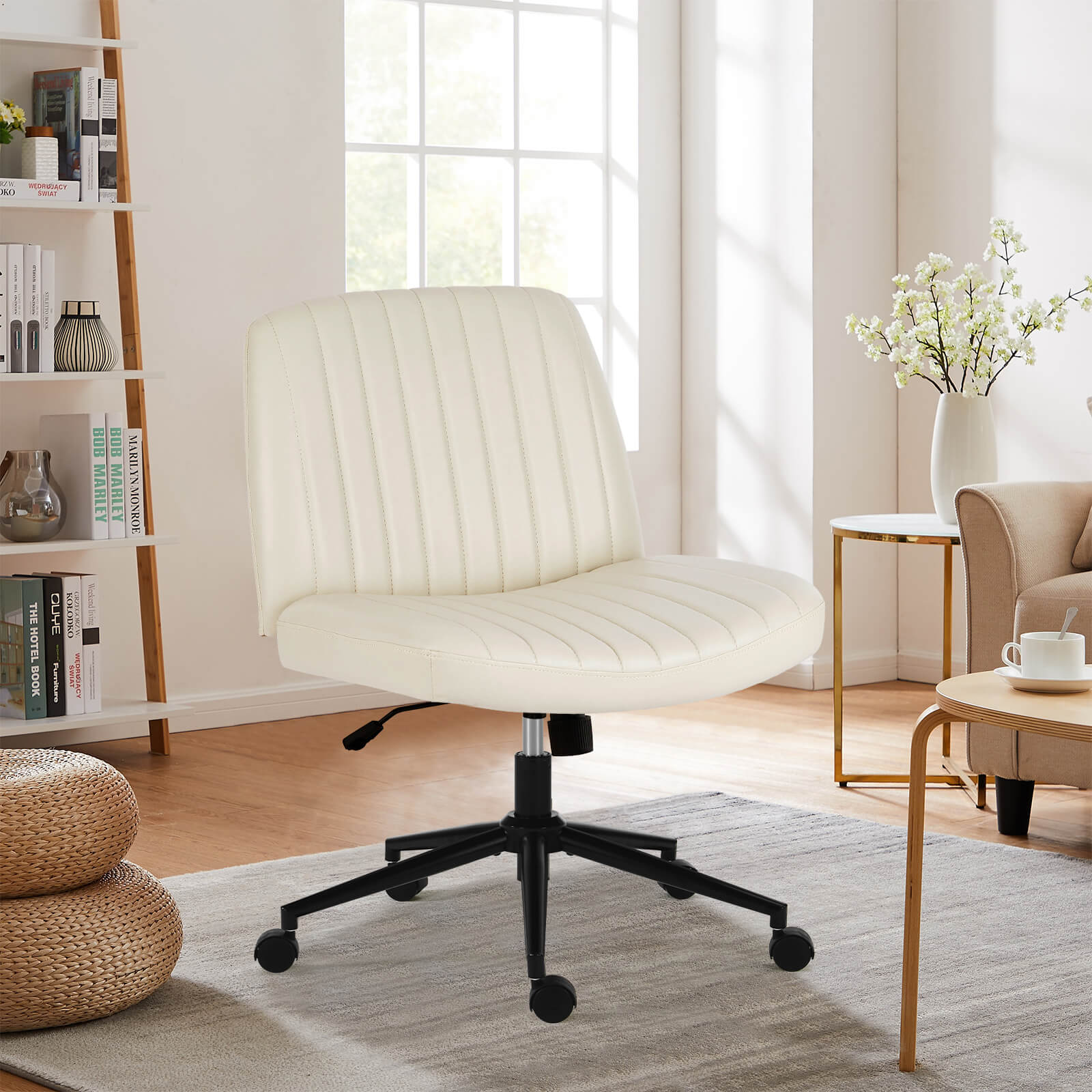 edx Cross-legged chair without armrests, with wheels, swivelling, height-adjustable vanity chair, office chair, can be used with fabric dresser