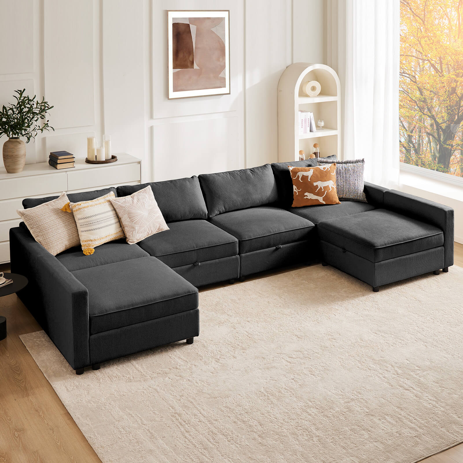 edx Convertible Sectional Sofa Couch-with Storage for Living Room, U-Shaped Modern Modular Sofa Sleeper with Reversible Chaise
