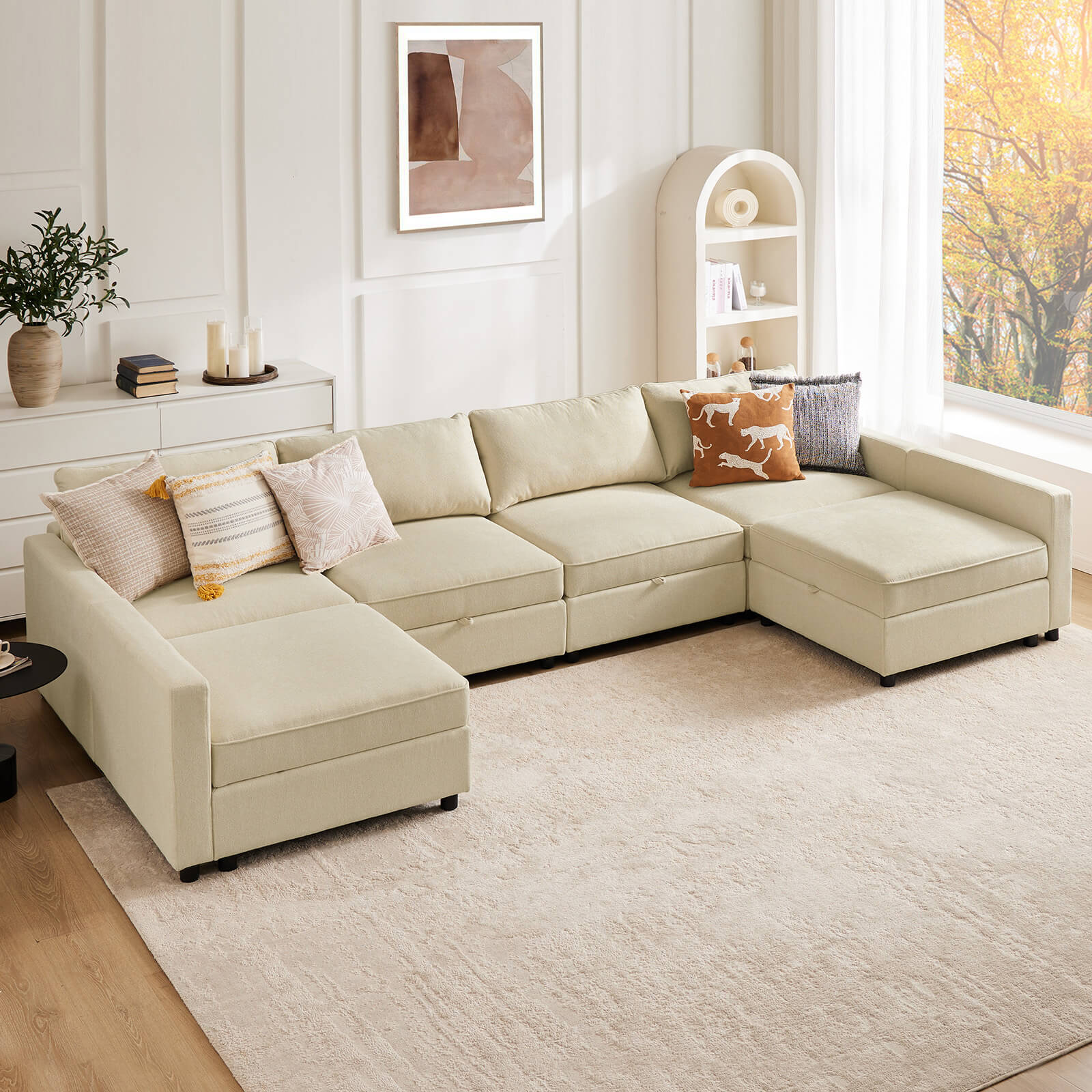 edx Convertible Sectional Sofa Couch-with Storage for Living Room, U-Shaped Modern Modular Sofa Sleeper with Reversible Chaise