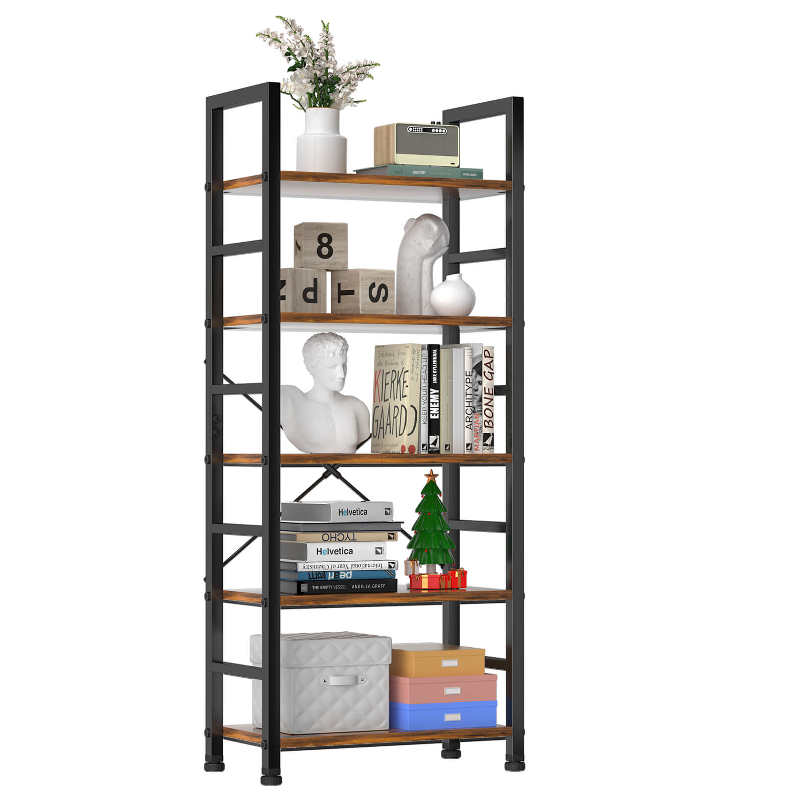 5-Tier Bookcase - Tall Bookshelf Modern Book Case for Books, Garage Kit, CDs, Movies, for Bedroom Home Office Kitchen Living Room