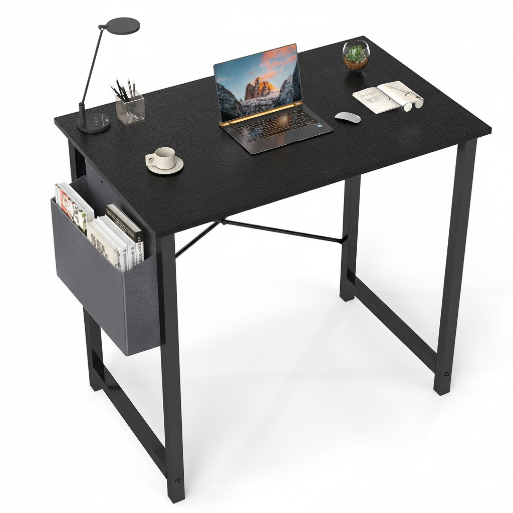 EDX Computer Desk with Sturdy Metal Frame and Side Storage Bag, Modern Writing Table for Home Office or Study Room