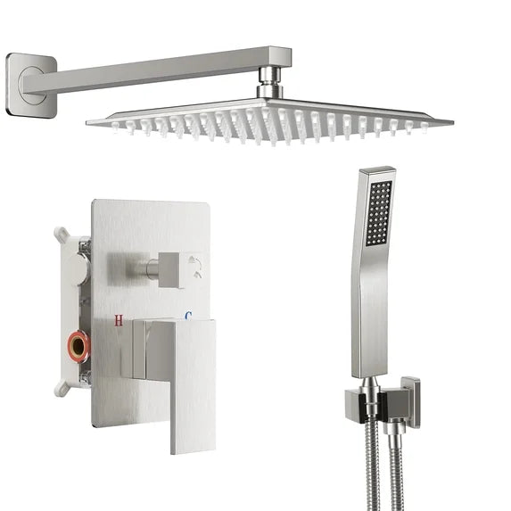 EDX Shower Faucet Set, Square Rainfall Shower Head and Handle Set, Wall Mounted, Pressure Balance Valve