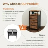 edx 3 Fabric Drawers Nightstand with Charging Station & USB/Type-C Ports and Outlets, Variable Light Strip Bedside End Table with Adjustable Feet for Bedroom, Rust Brown