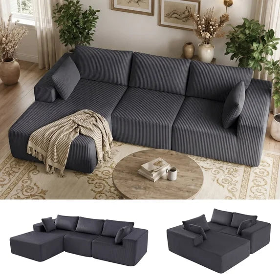 edx Convertible Sectional Couches Comfy Fluffy 4 Seat Memory Foam Sectional Sofa Upholstered Couches for Living Room Bedroom,No Assembly Required