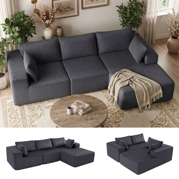 edx Convertible Sectional Couches Comfy Fluffy 4 Seat Memory Foam Sectional Sofa Upholstered Couches for Living Room Bedroom,No Assembly Required