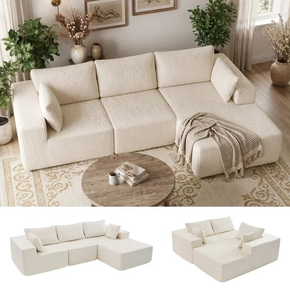 edx Convertible Sectional Couches Comfy Fluffy 4 Seat Memory Foam Sectional Sofa Upholstered Couches for Living Room Bedroom,No Assembly Required