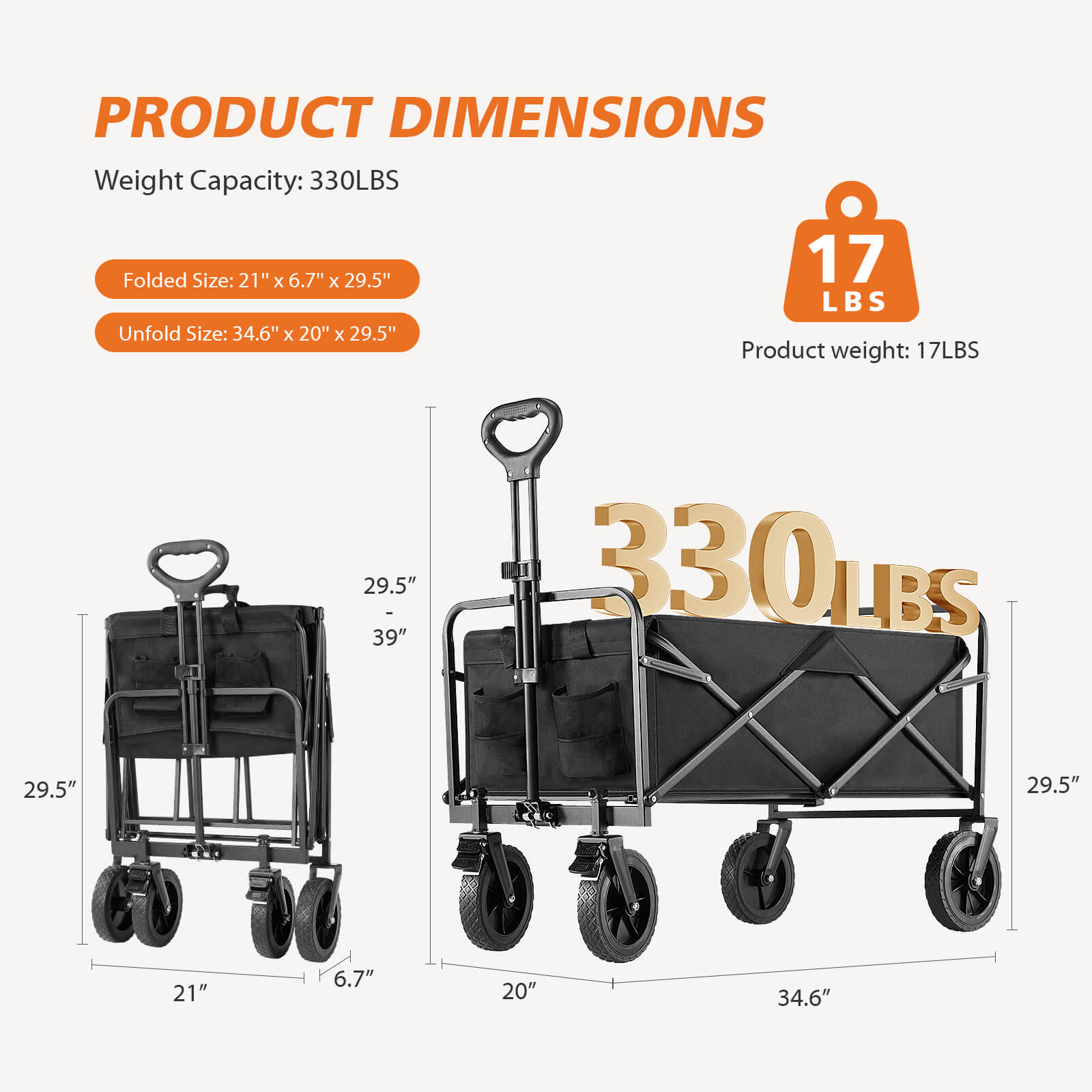 edx Wagons Carts Foldable with All-Terrain Wheels - foldable, extra large capacity, with drink holder, Suitable for Camping Sports Outdoor Activities