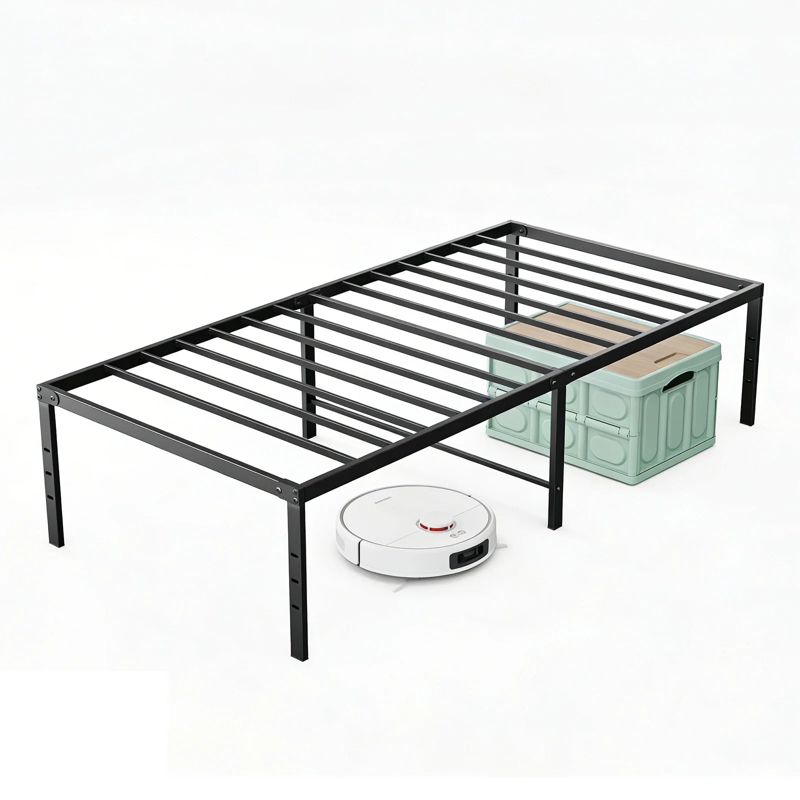 EDX 16 Inch High Clearance Metal Platform Bed Frame with Steel Slats, Large Under Bed Storage, No Box Spring Needed, Noise Free, Easy Assembly