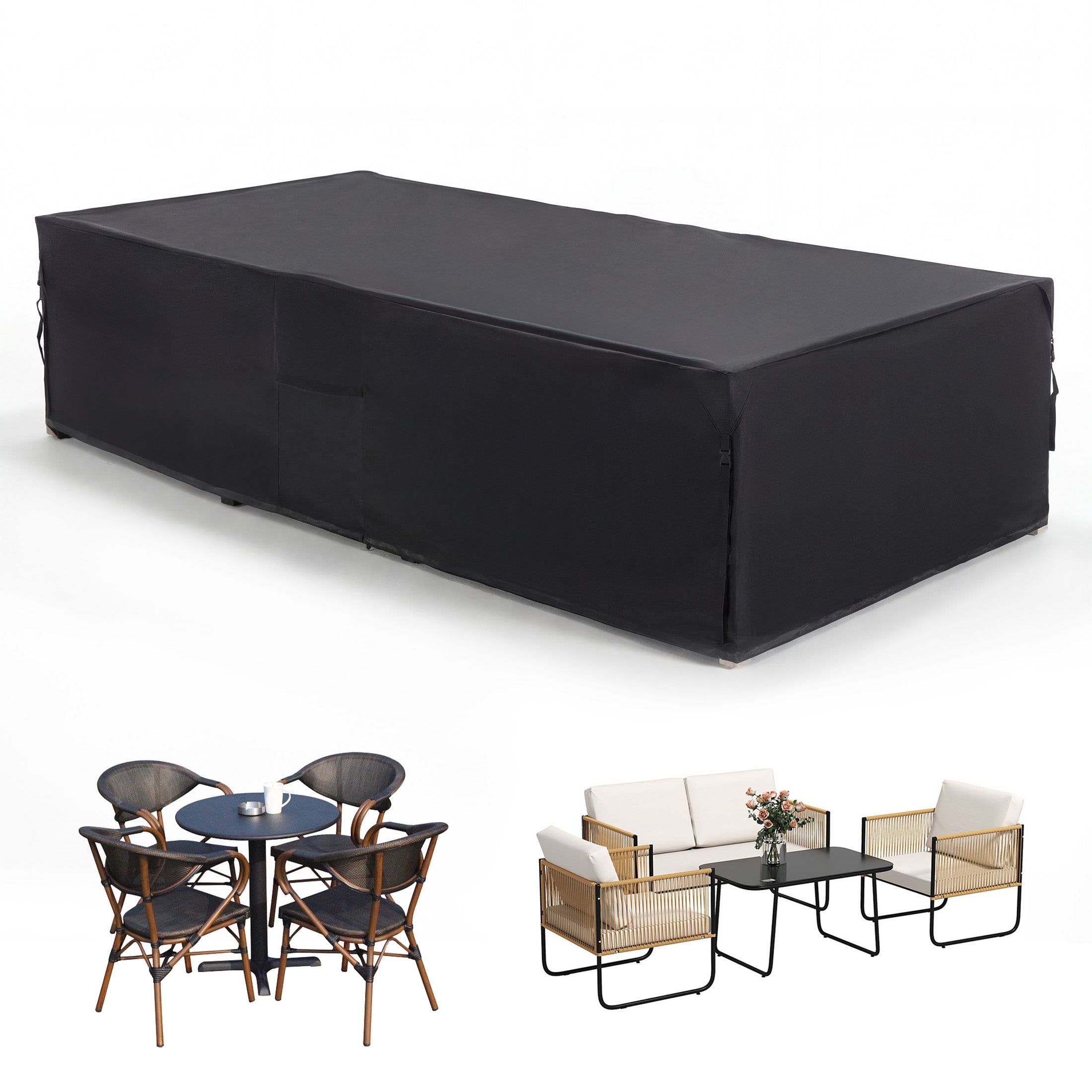 EDX 600D Heavy Duty Patio Couch Cover, Waterproof UV-Resistant for Outdoor Sofa & Rectangular Furniture Set