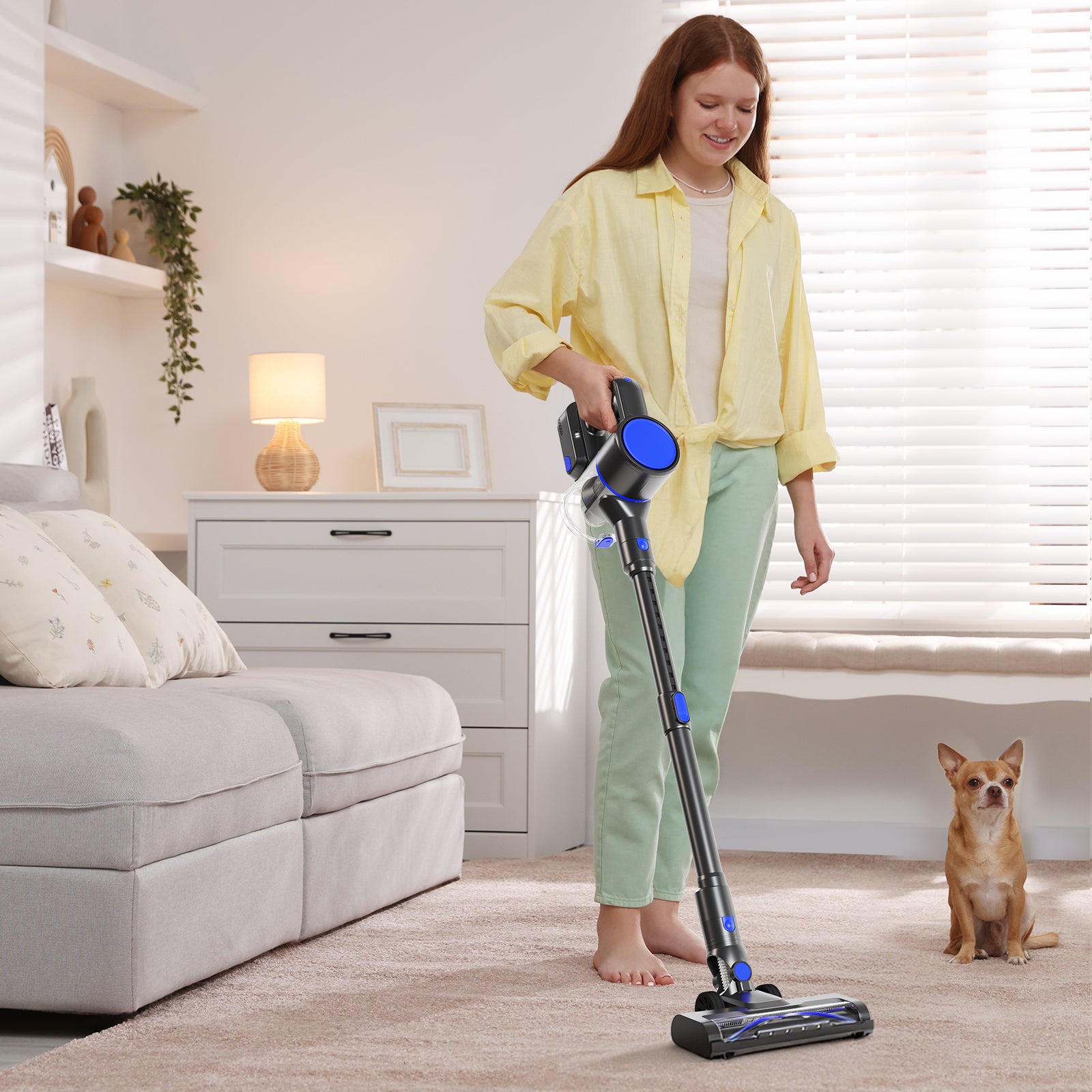 edx Cordless Vacuum Cleaner, Self-Standing Design with LED Light, Home Stick Vacuum, Lightweight Body with Powerful Suction, Suitable for Carpets, Pet Hair, Hardwood Floors