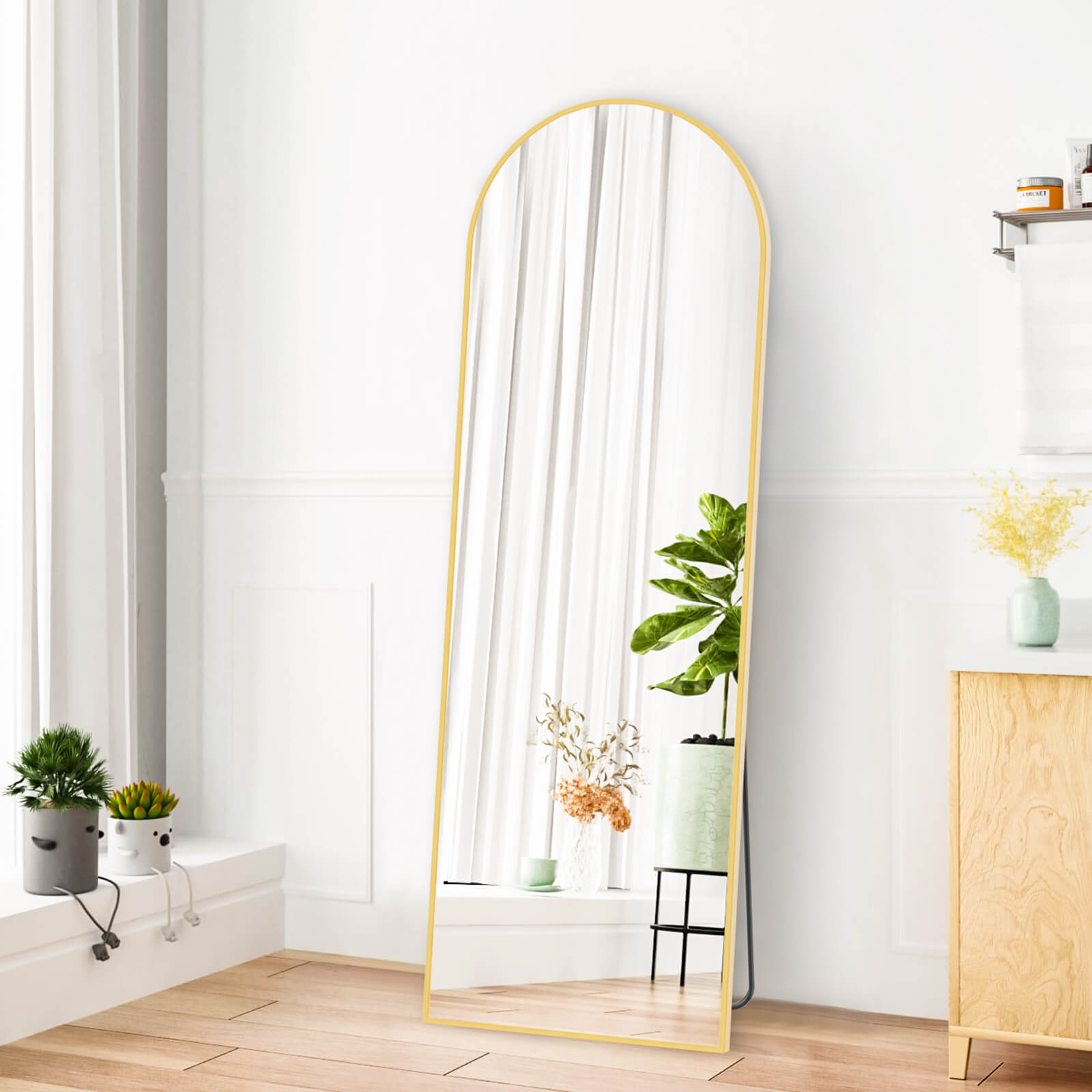 edx 59"x16" Floor Standing Mirror, Wall Mirror with Stand Aluminum Alloy Thin Frame