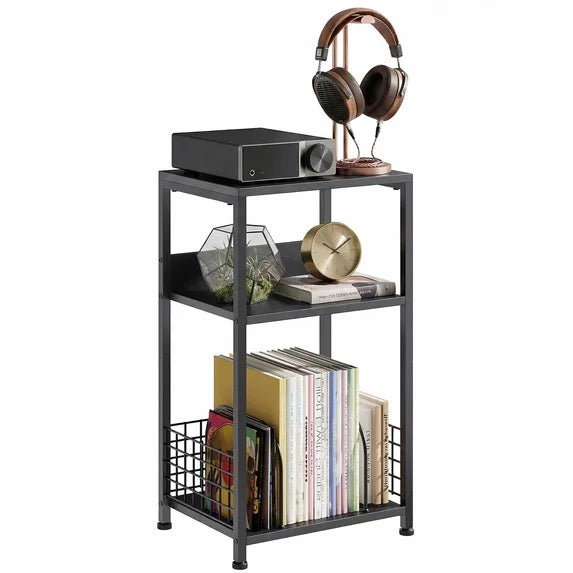 edx 3-Tier CD Storage Rack & Record Player Stand, Multi-Use Organizer with U-Shaped Dividers, Anti-Rust & Sturdy, for Home/Office/Bedroom