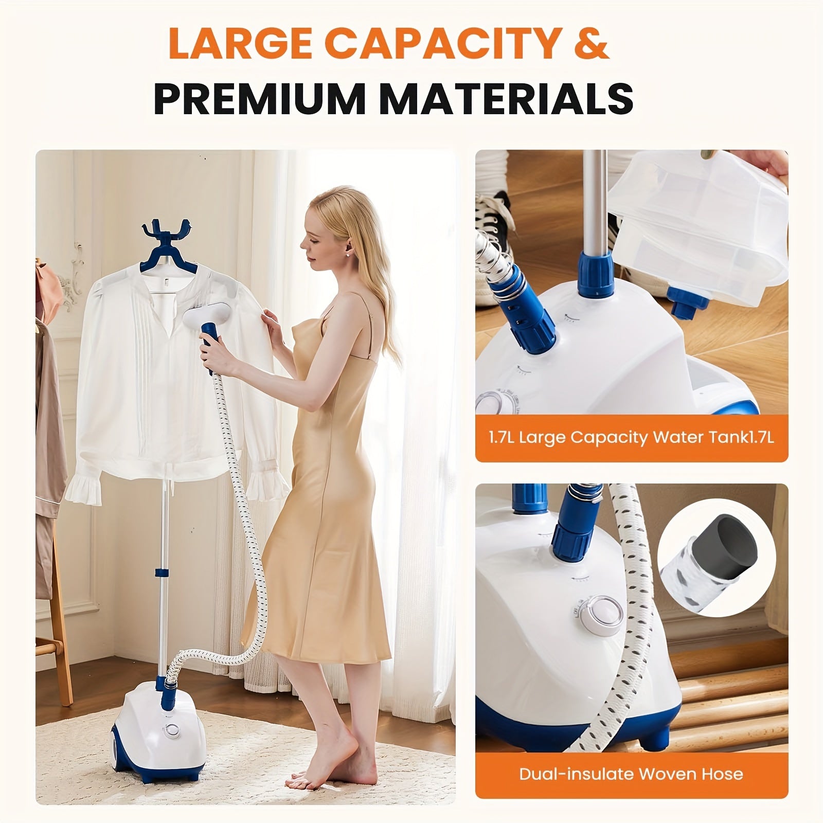 edx Standing Garment Steamer for Clothes,1500W Professional Wrinkle Remover Heats in 45 Seconds,Full-Size,1.7L Water Tank